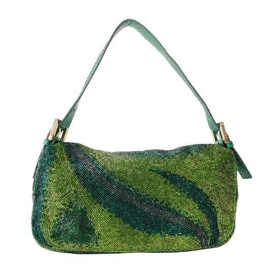 Limited Edition Baguette Green Beads With Charms Shoulder Bag