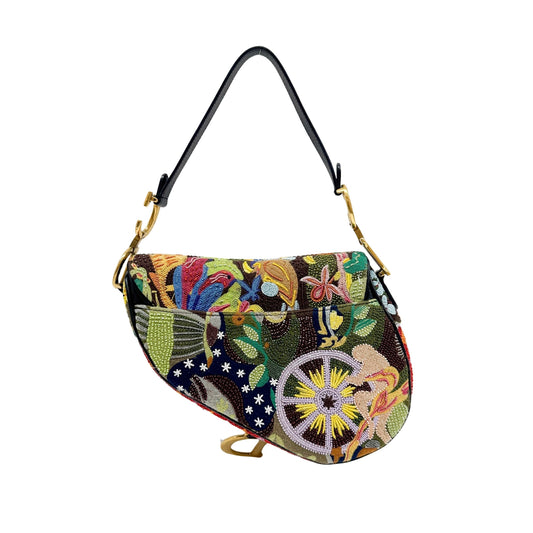 Saddle Multi-Color Canvas Beads Shoulder Bag