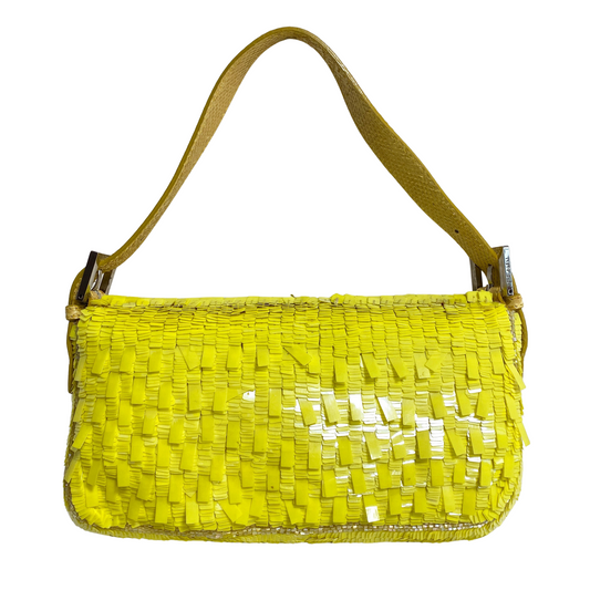 Yellow Sequin Baguette Shoulder Bag