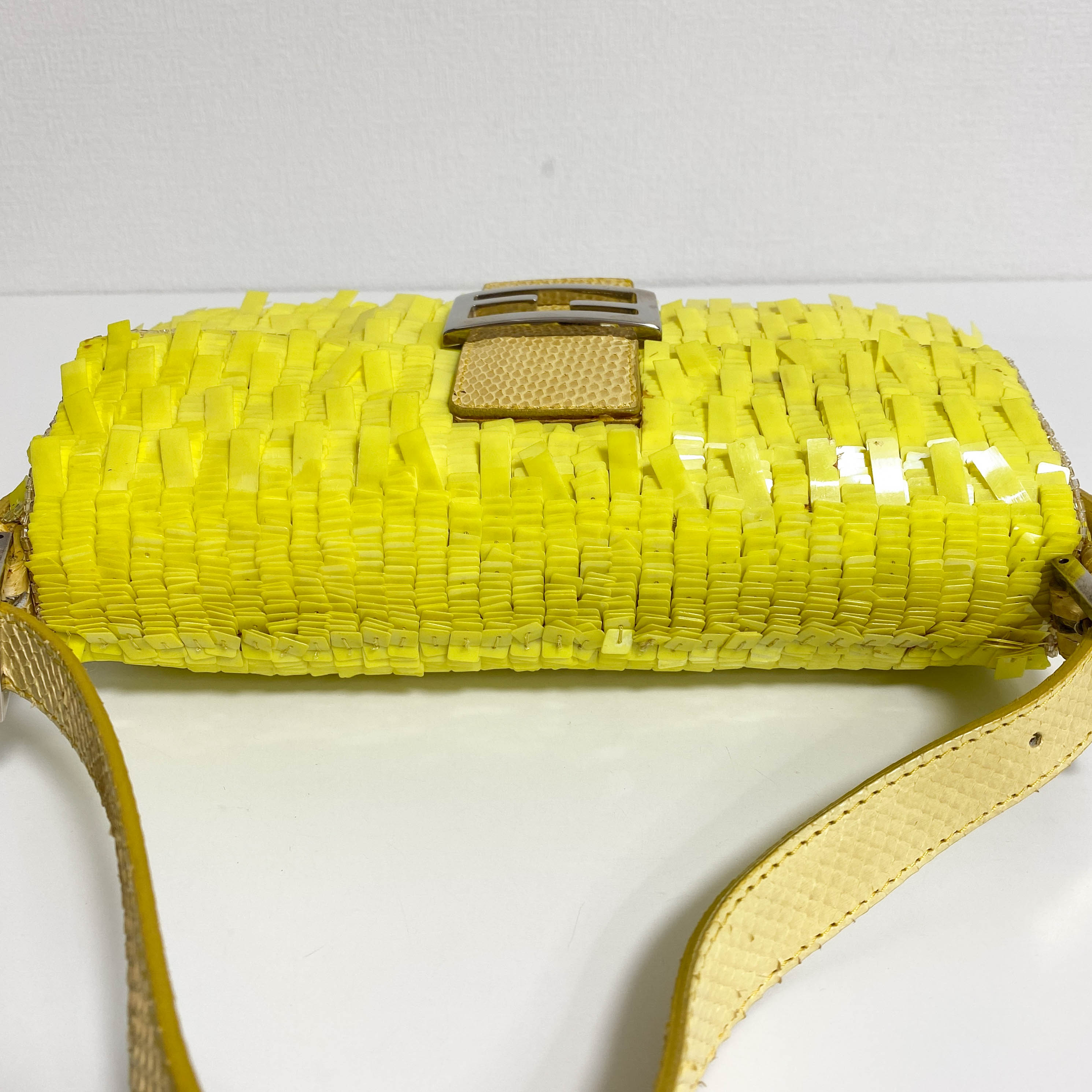 Yellow Sequin Baguette Shoulder Bag