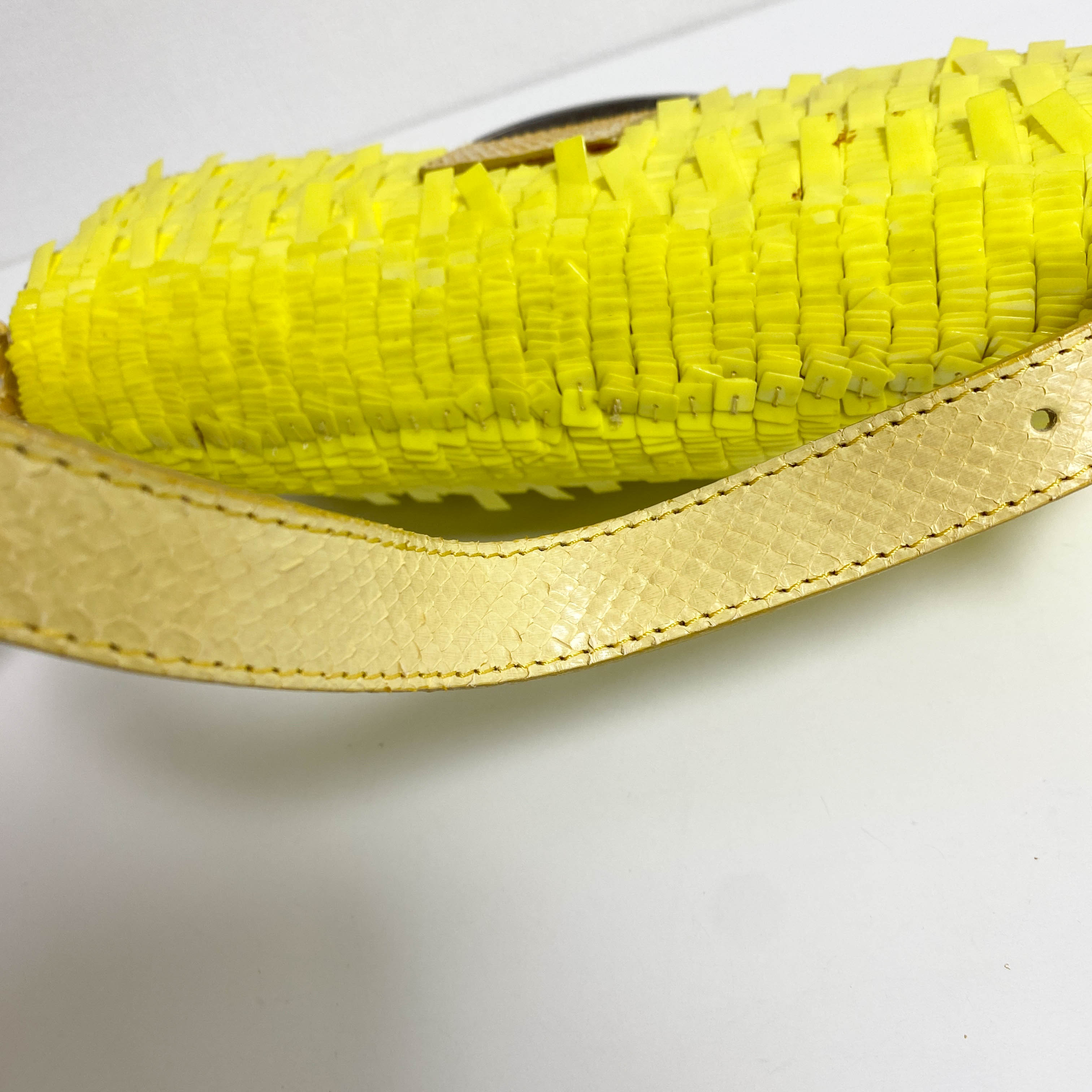 Yellow Sequin Baguette Shoulder Bag