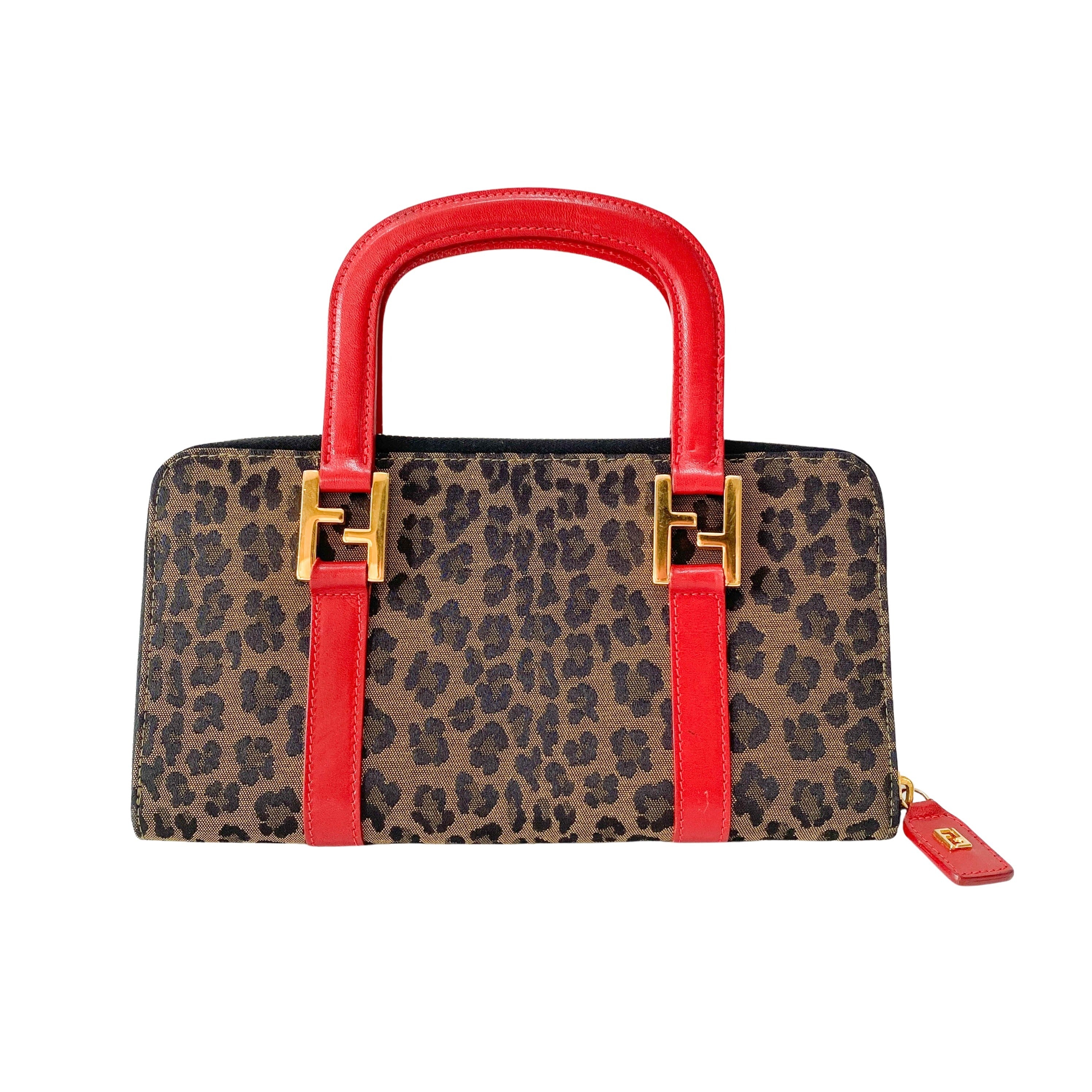 Small Brown Leopard Print Canvas Handbag