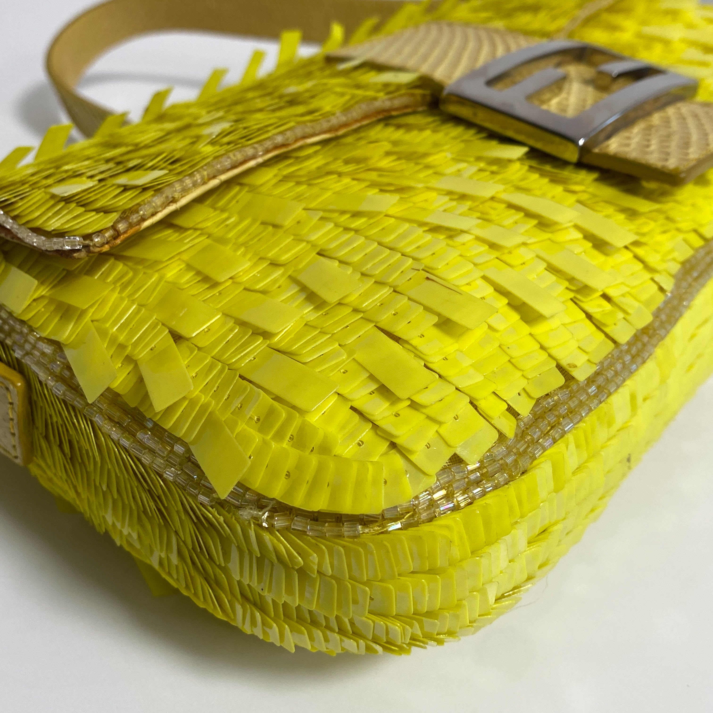 Yellow Sequin Baguette Shoulder Bag