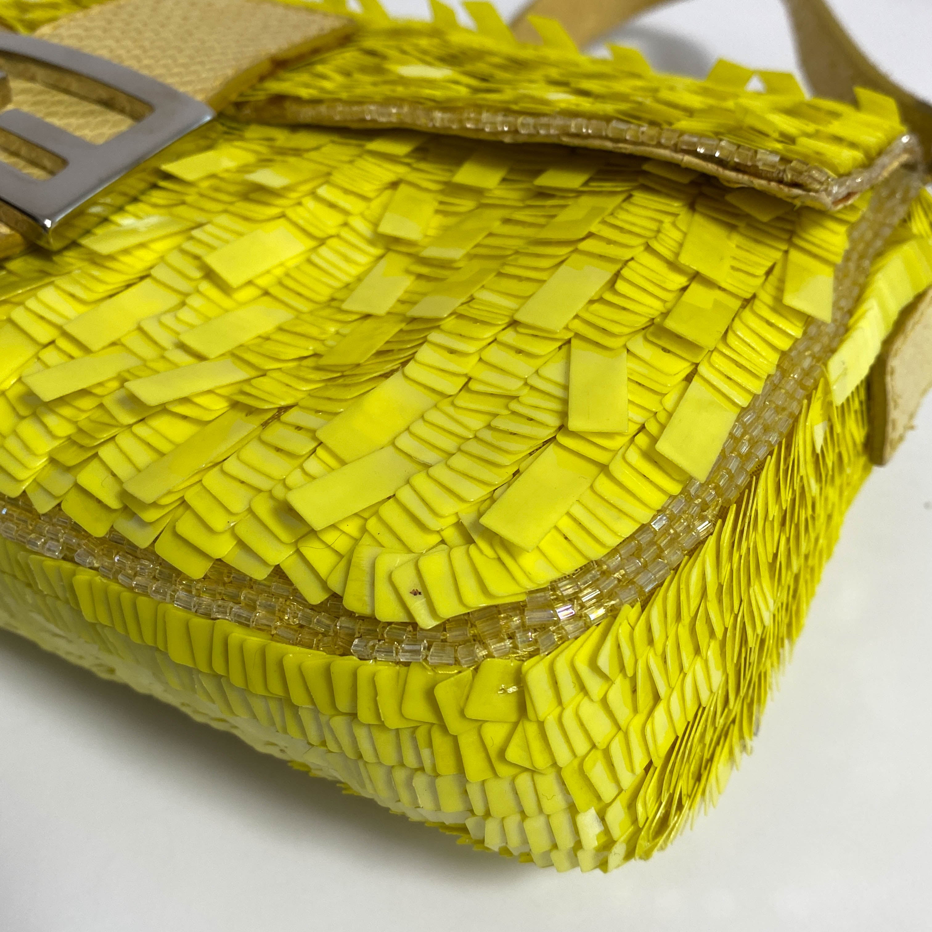 Yellow Sequin Baguette Shoulder Bag