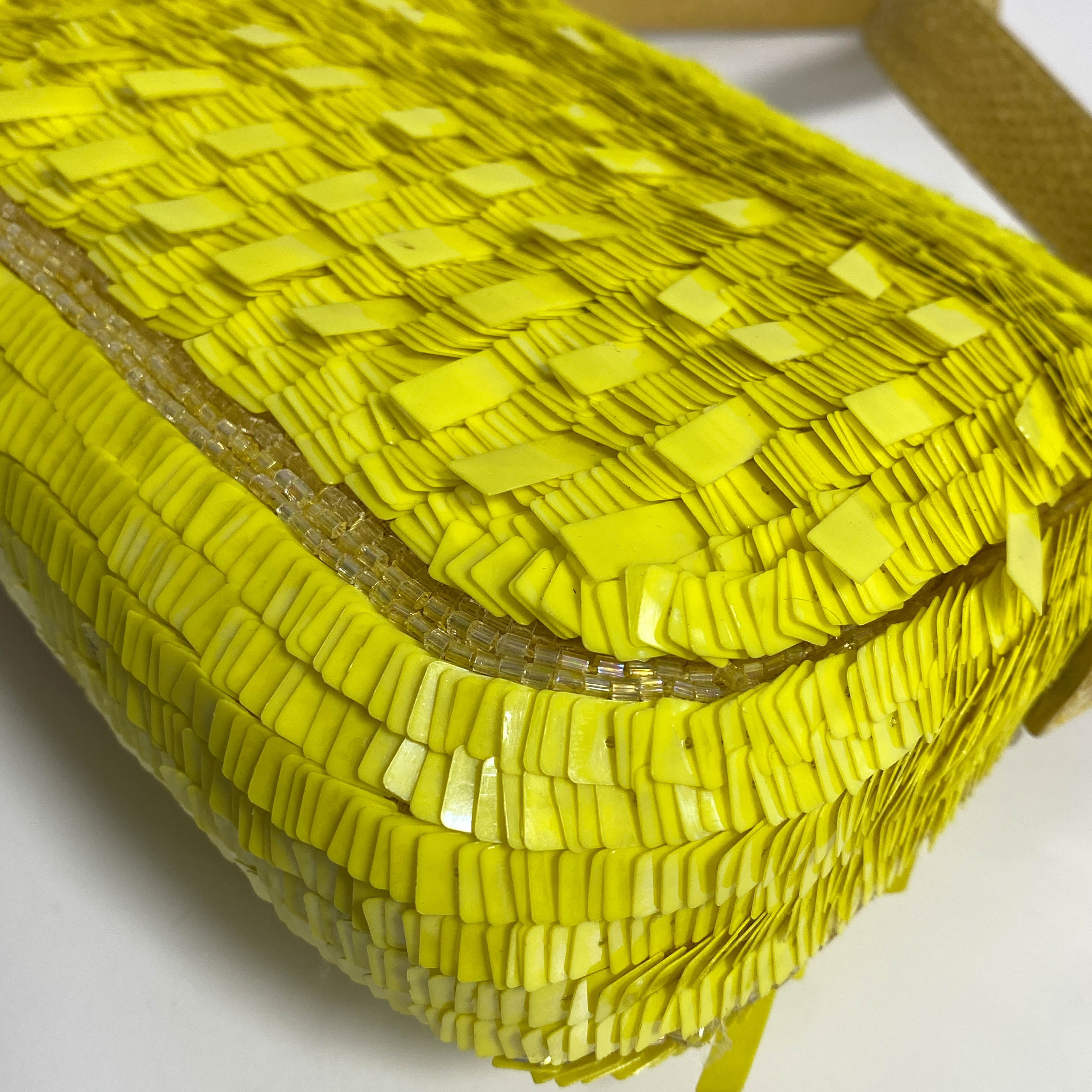 Yellow Sequin Baguette Shoulder Bag