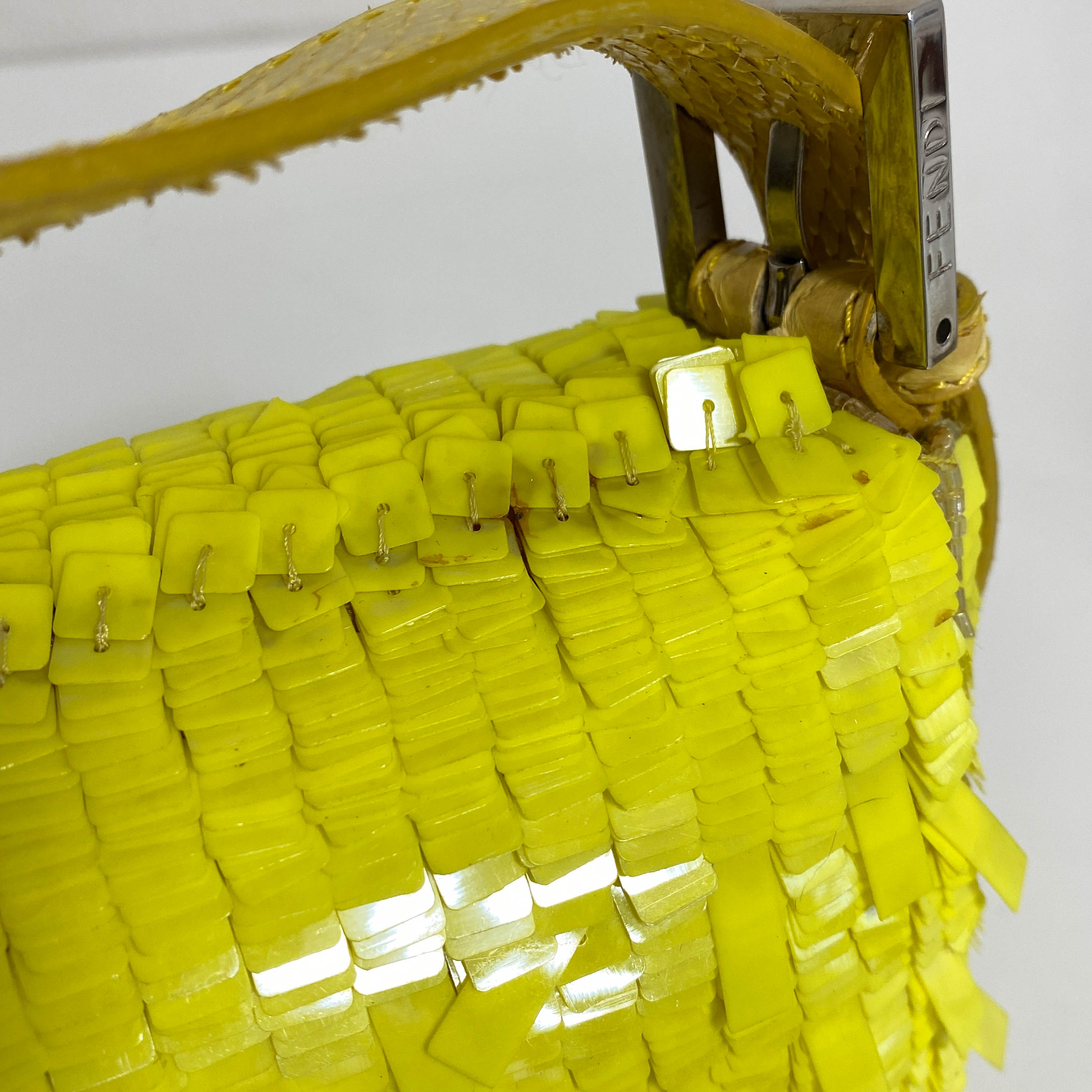 Yellow Sequin Baguette Shoulder Bag
