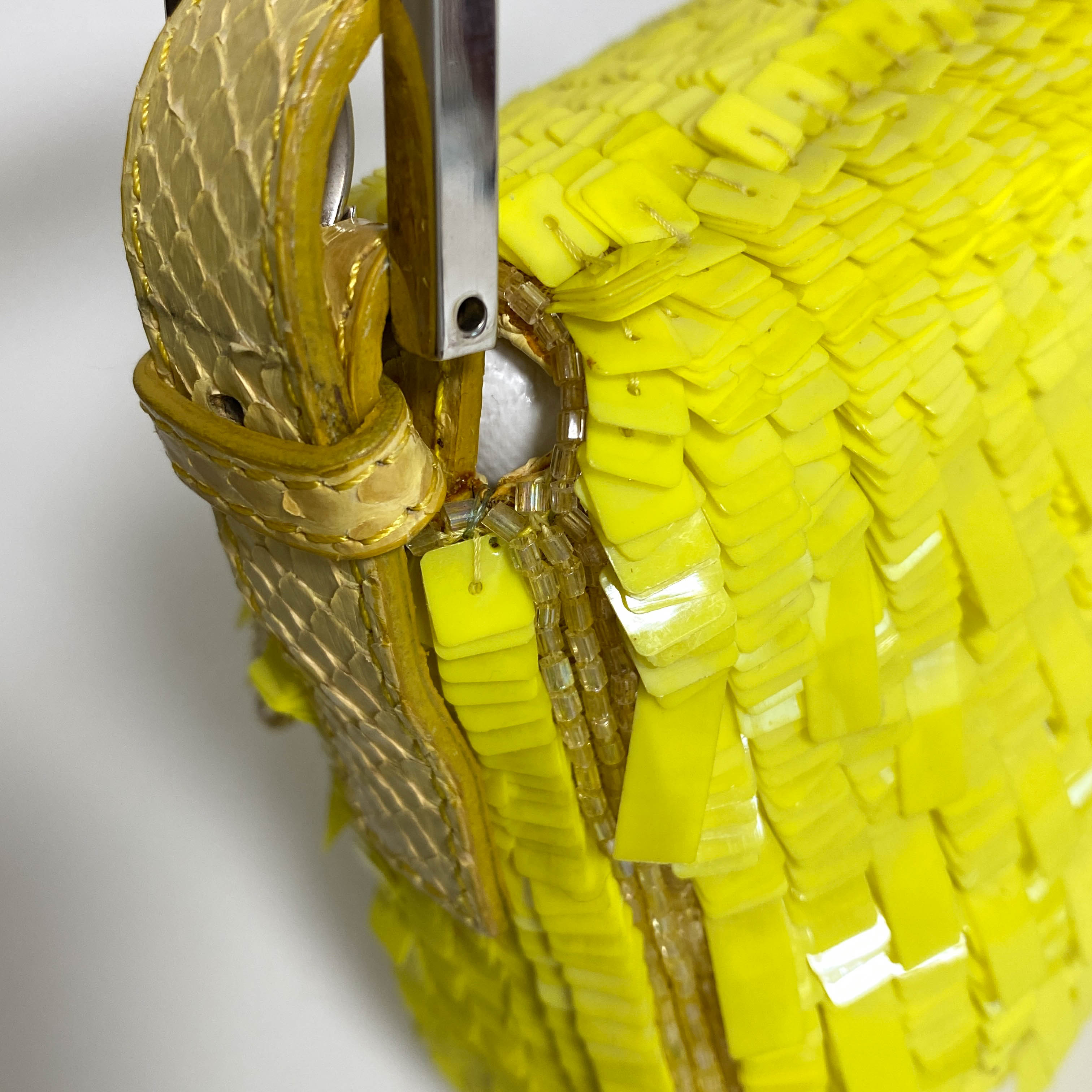 Yellow Sequin Baguette Shoulder Bag