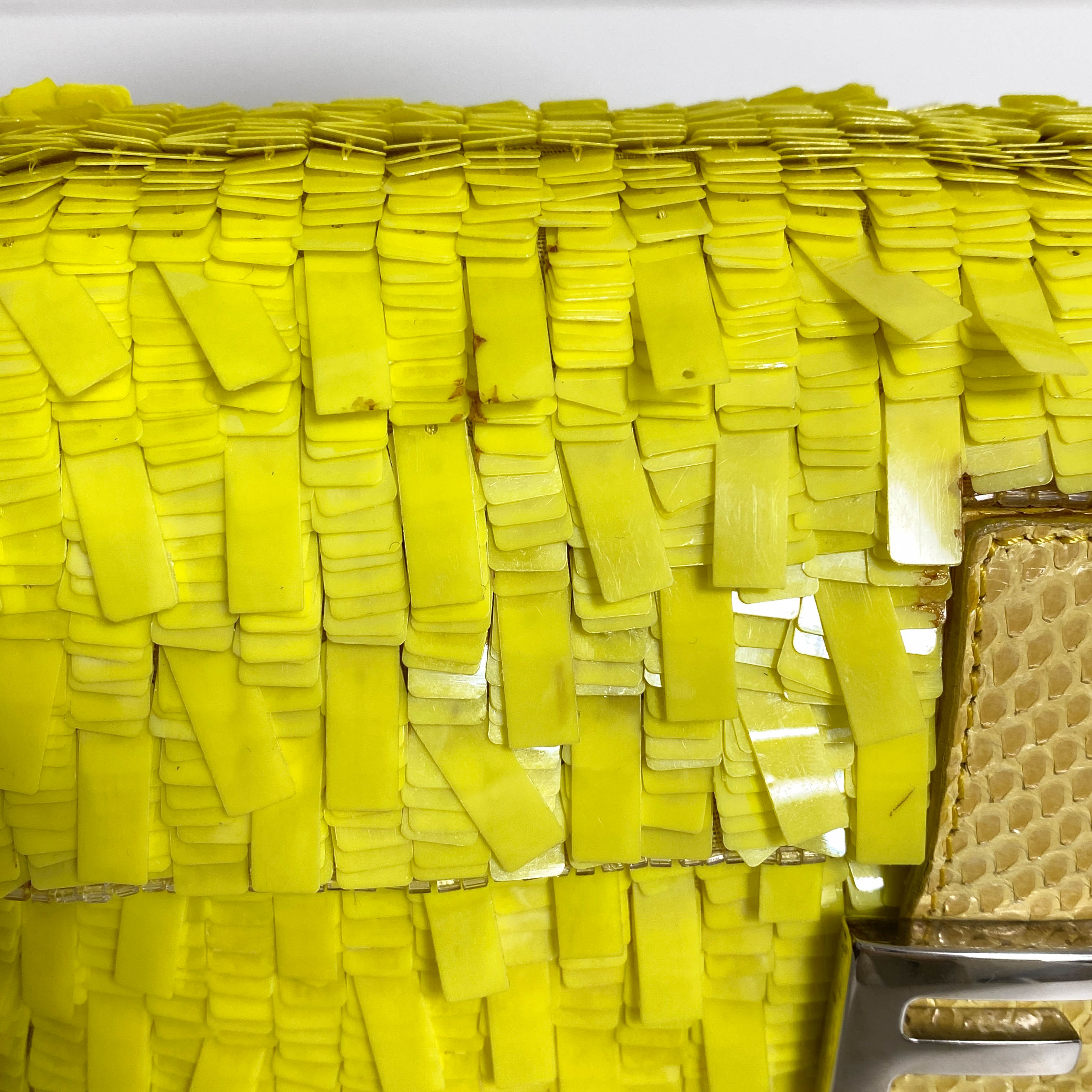 Yellow Sequin Baguette Shoulder Bag
