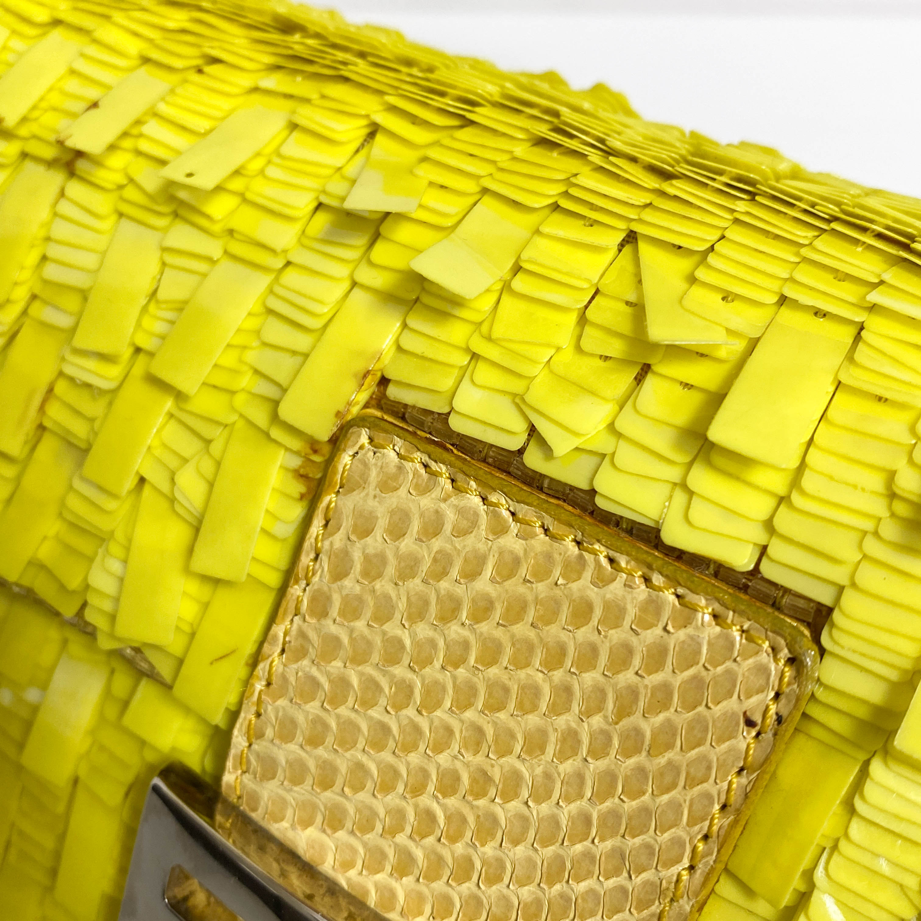 Yellow Sequin Baguette Shoulder Bag