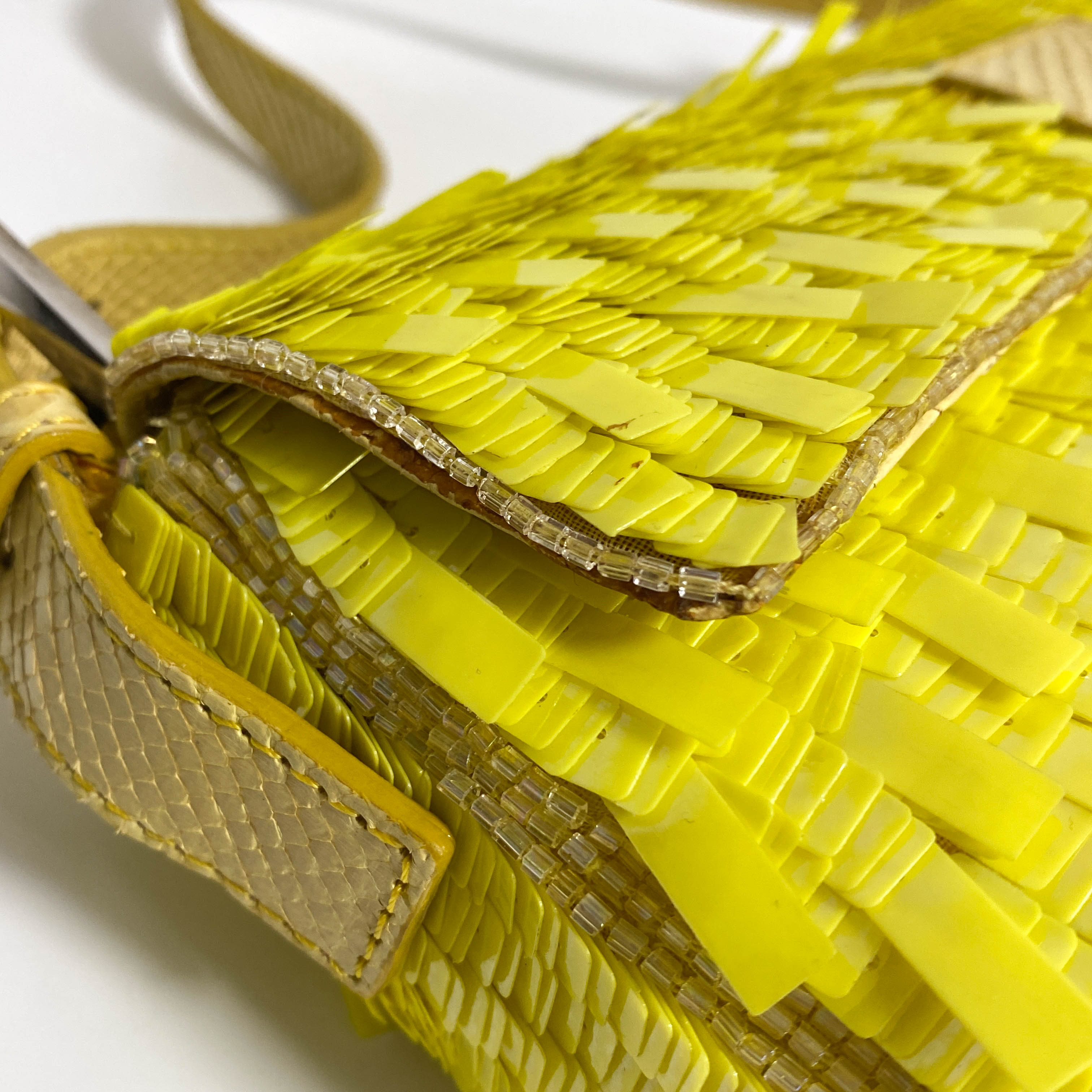 Yellow Sequin Baguette Shoulder Bag