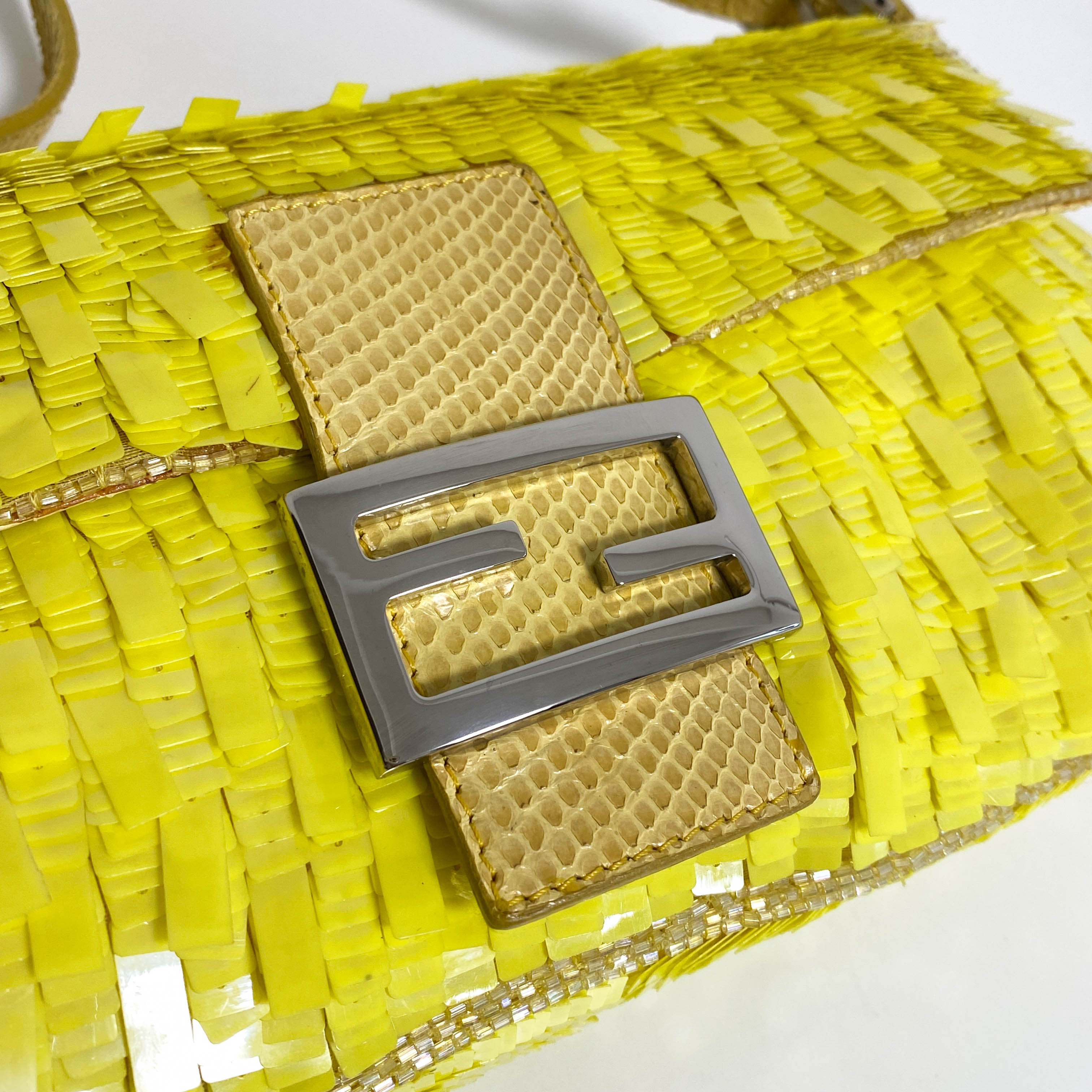 Yellow Sequin Baguette Shoulder Bag