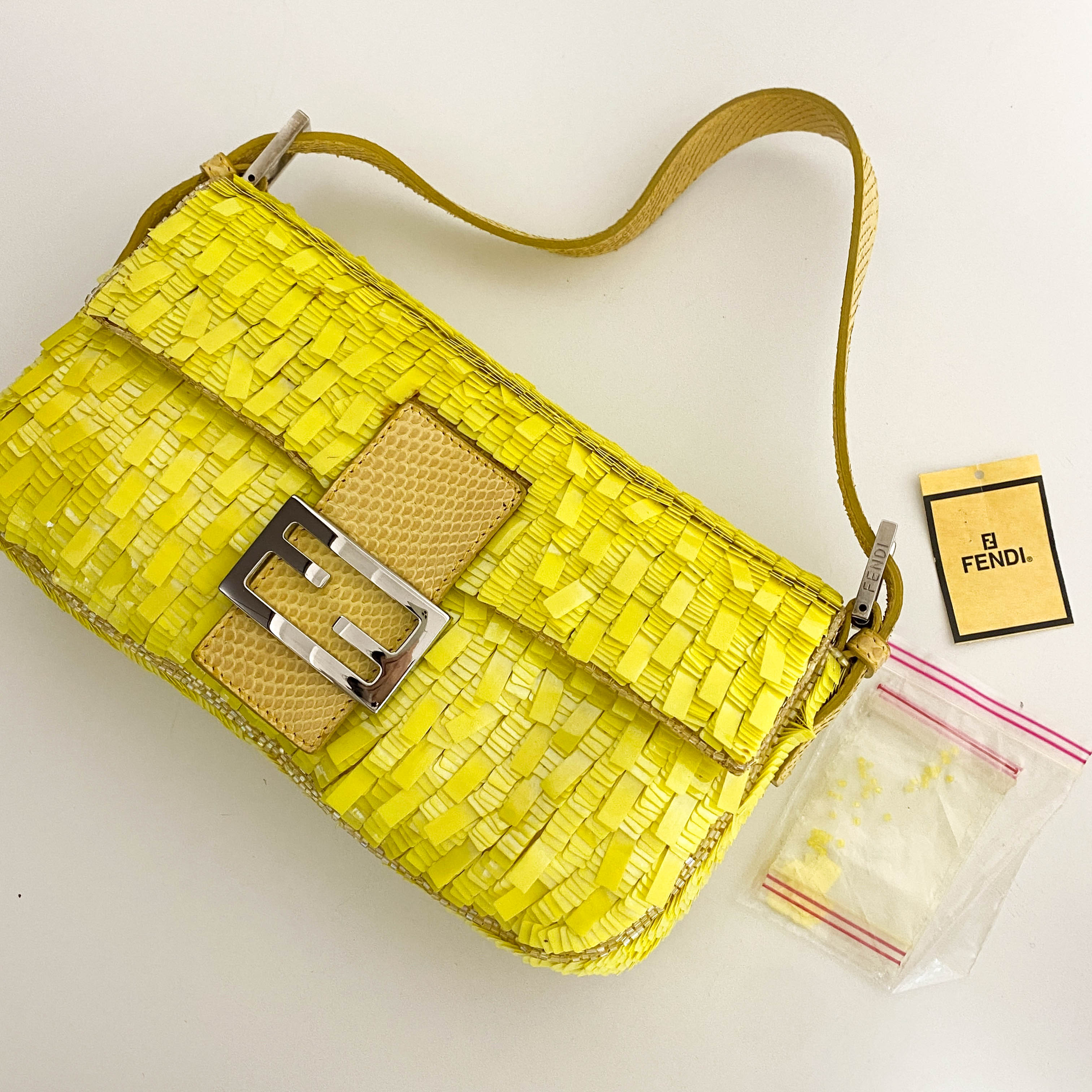 Yellow Sequin Baguette Shoulder Bag