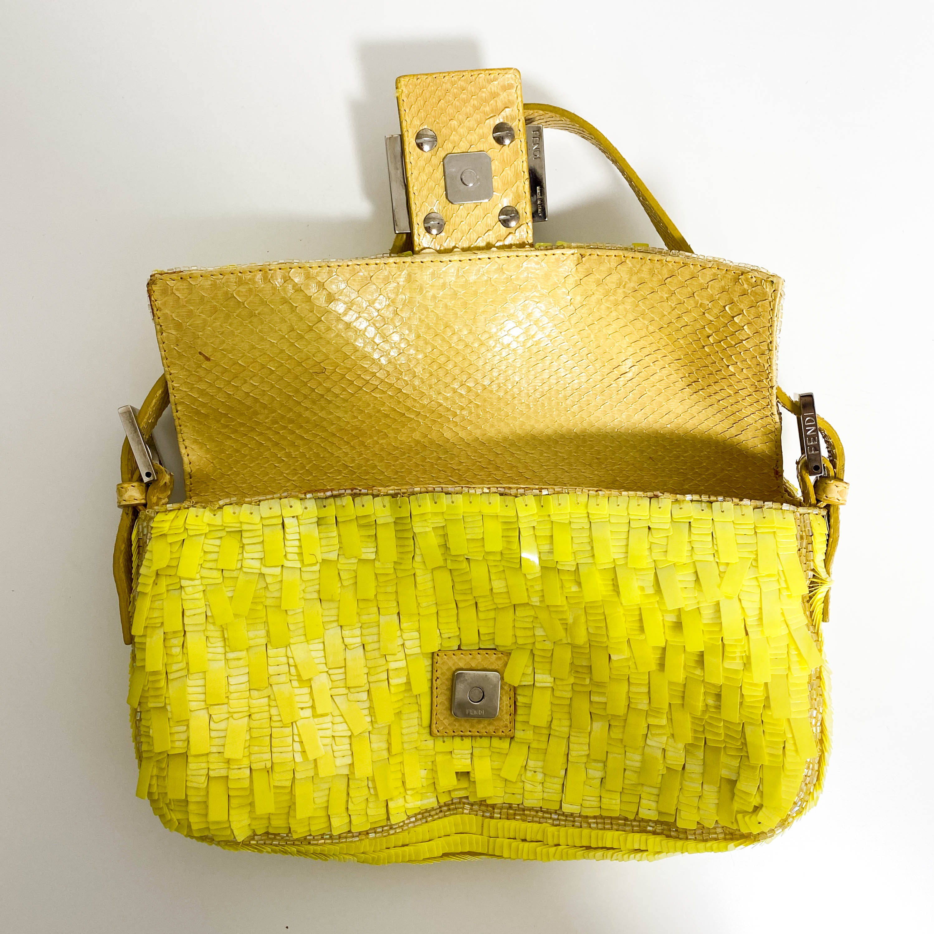 Yellow Sequin Baguette Shoulder Bag