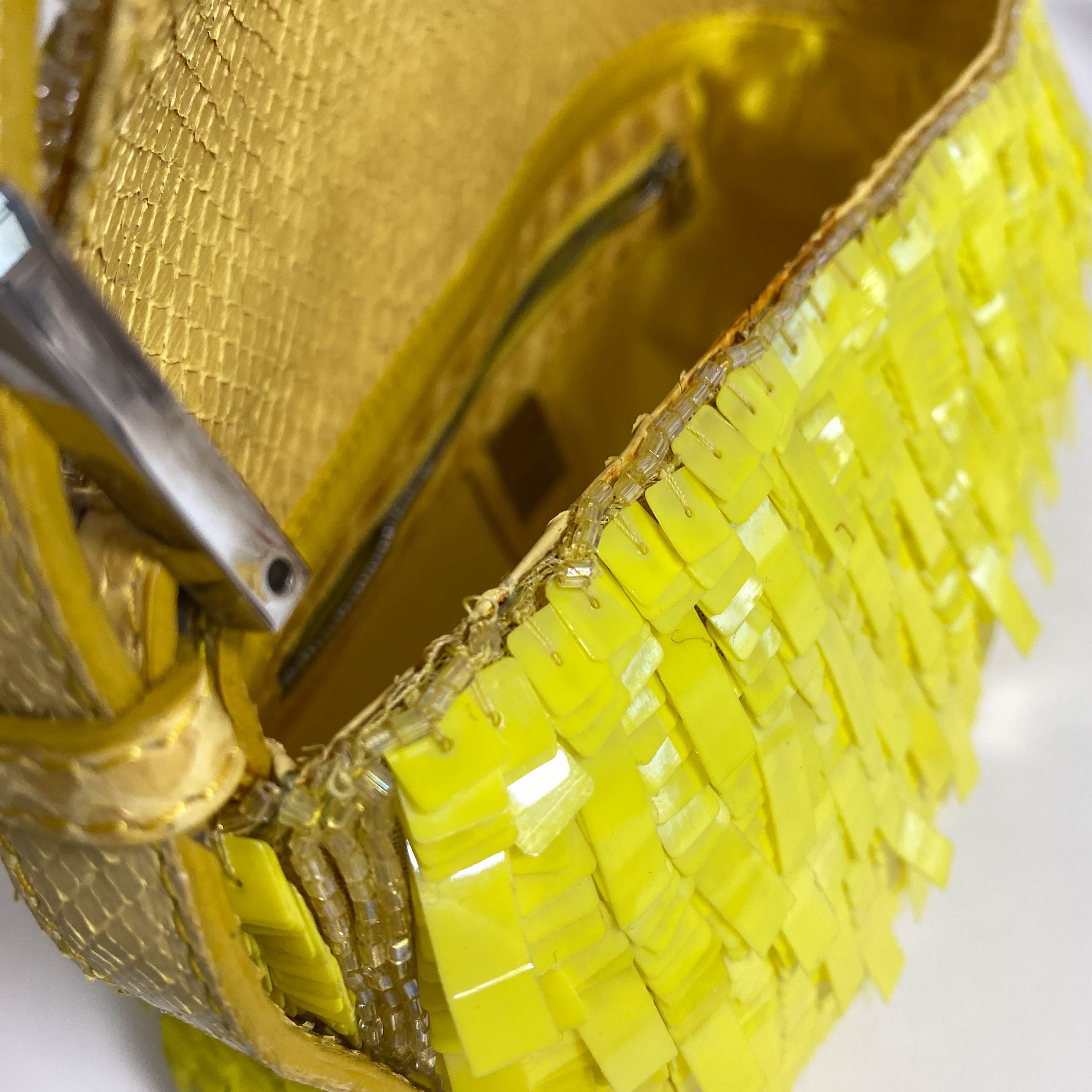Yellow Sequin Baguette Shoulder Bag