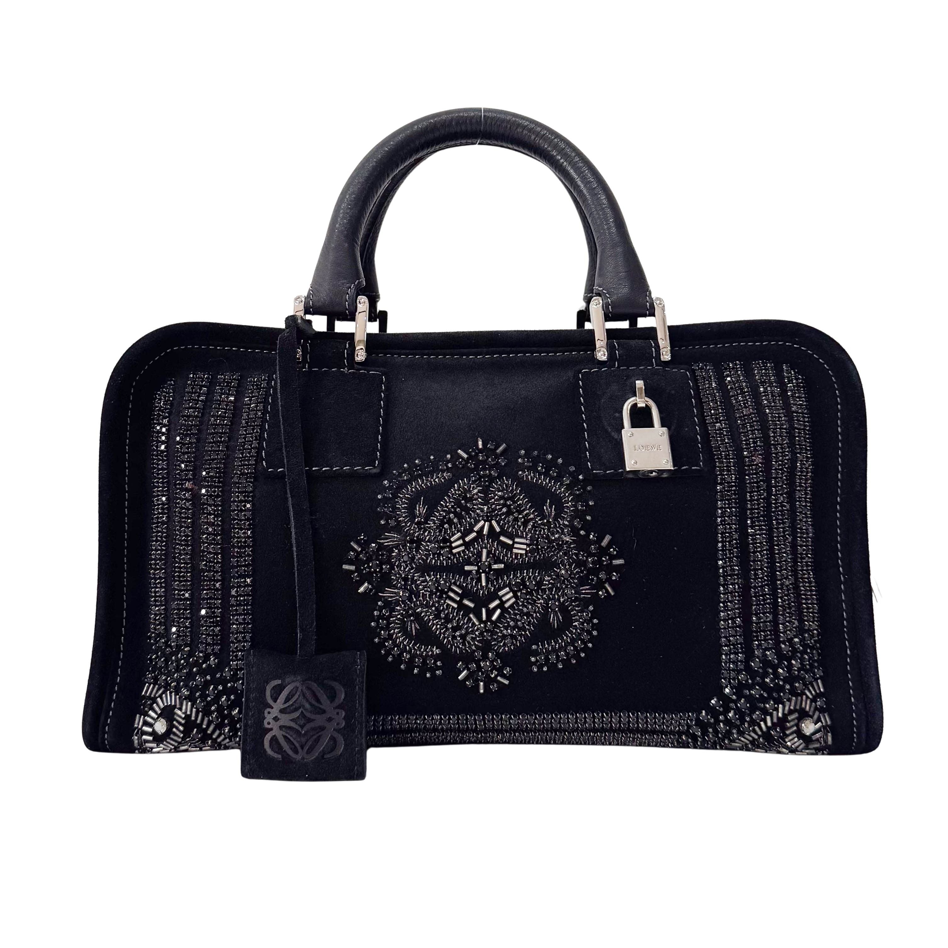 Amazona Black Suede & Beads Handbag