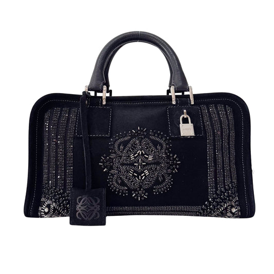 Amazona Black Suede & Beads Handbag