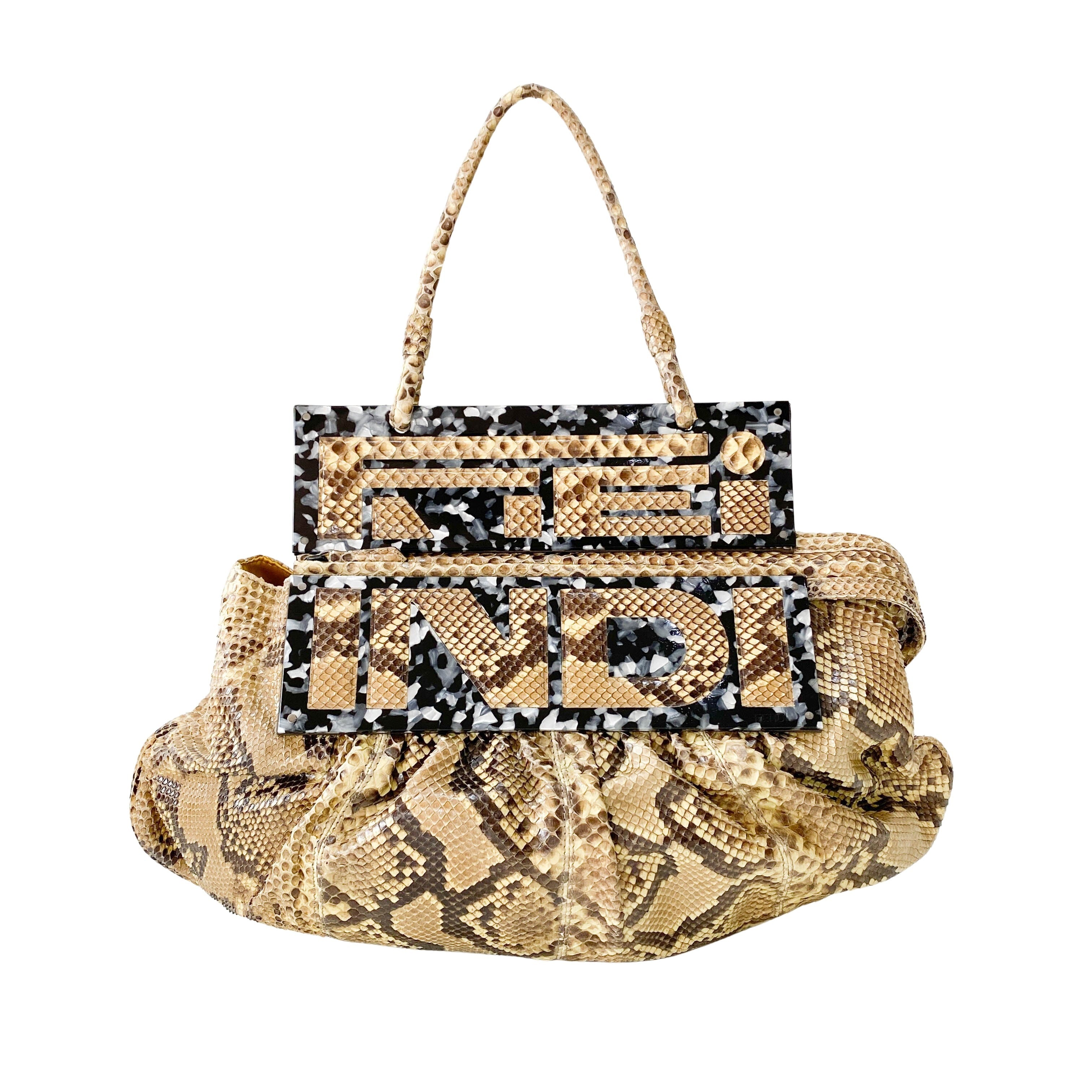 Yellow Python Embossed Leather Shoulder Bag