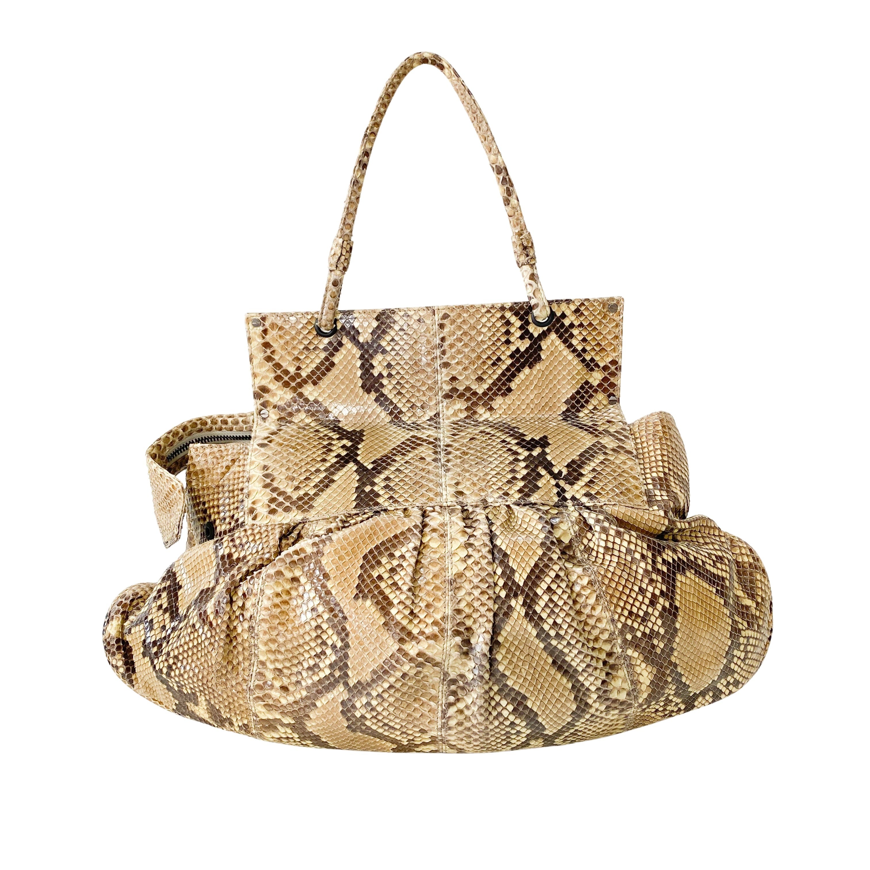 Yellow Python Embossed Leather Shoulder Bag