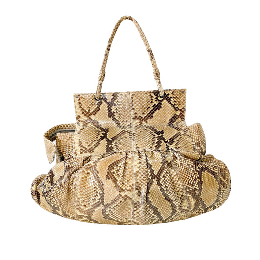 Yellow Python Embossed Leather Shoulder Bag