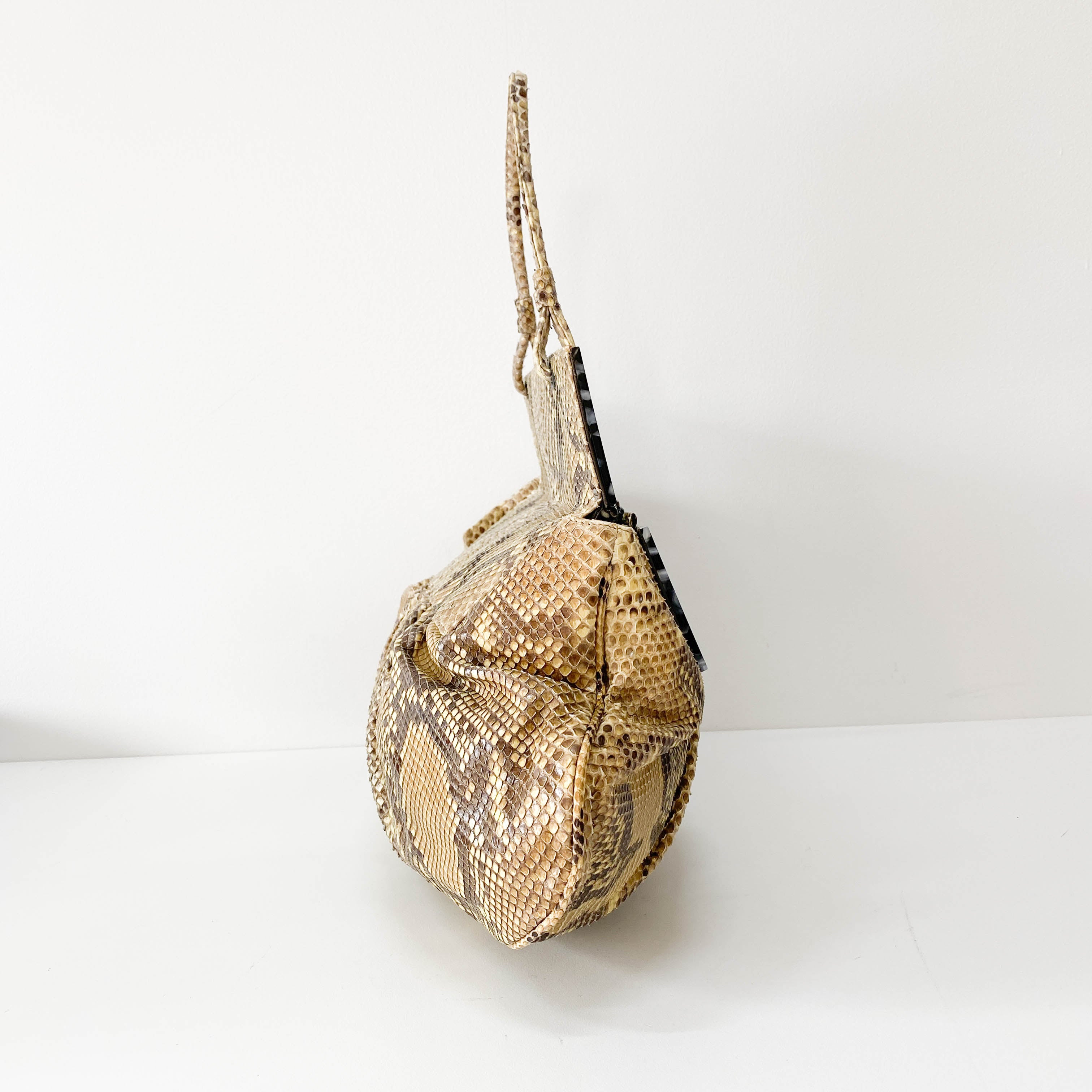 Yellow Python Embossed Leather Shoulder Bag