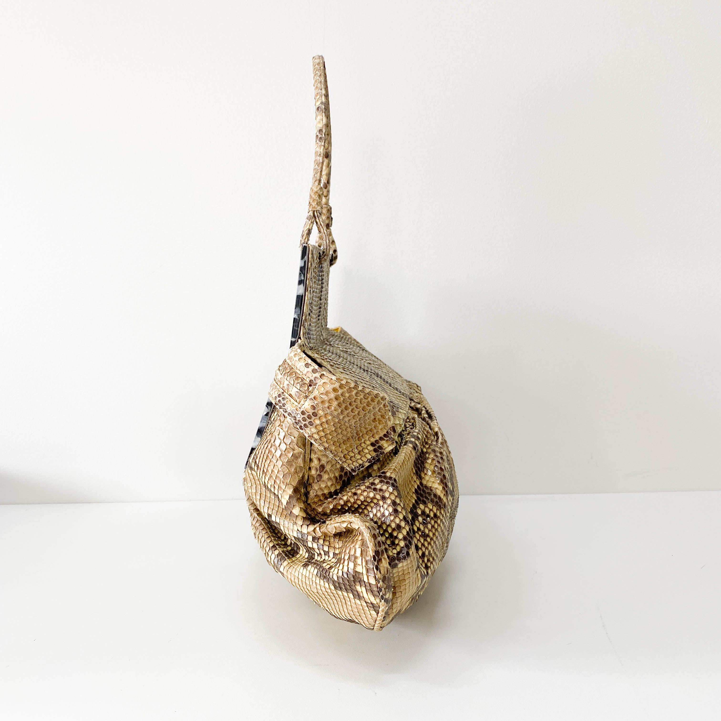 Yellow Python Embossed Leather Shoulder Bag