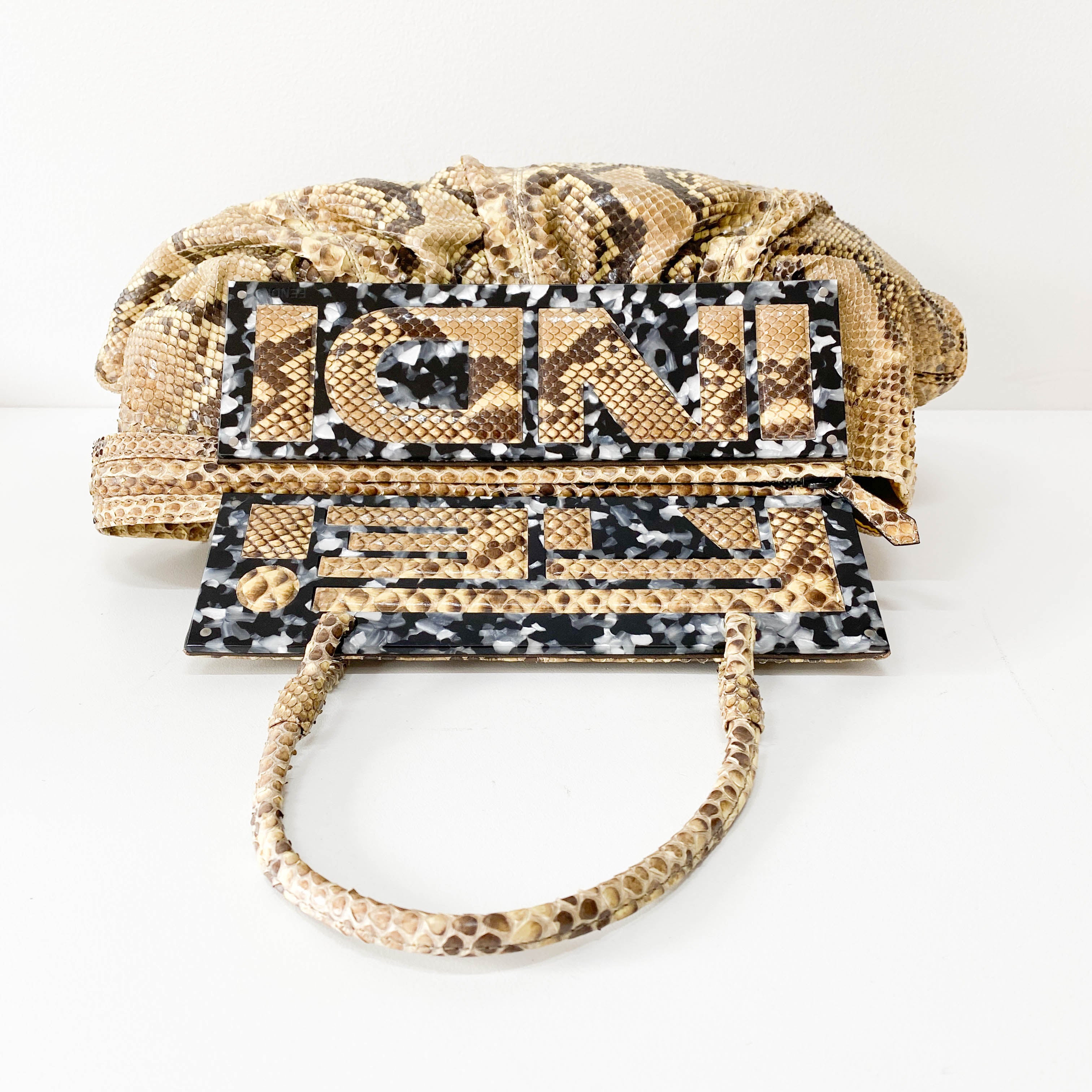 Yellow Python Embossed Leather Shoulder Bag