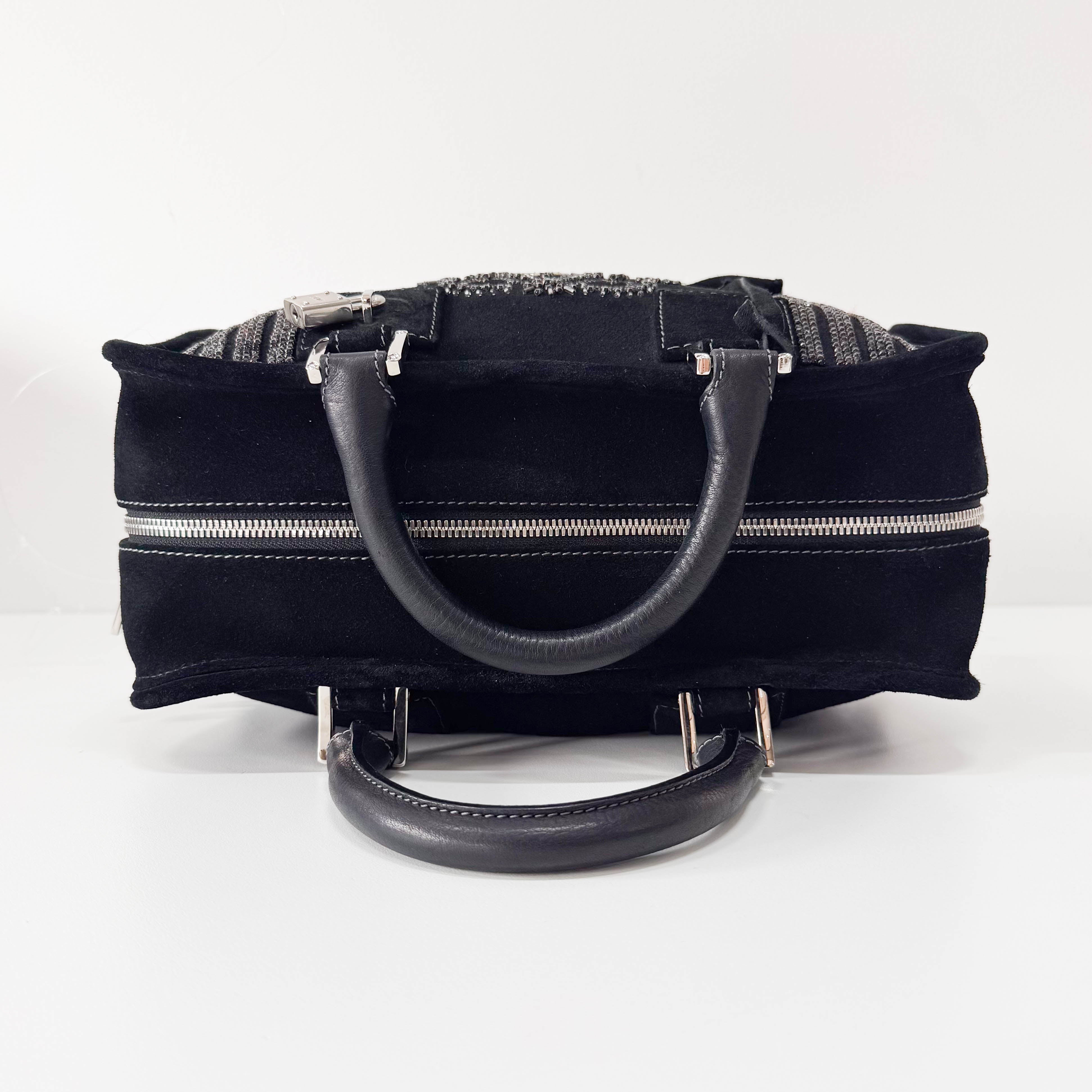 Amazona Black Suede & Beads Handbag