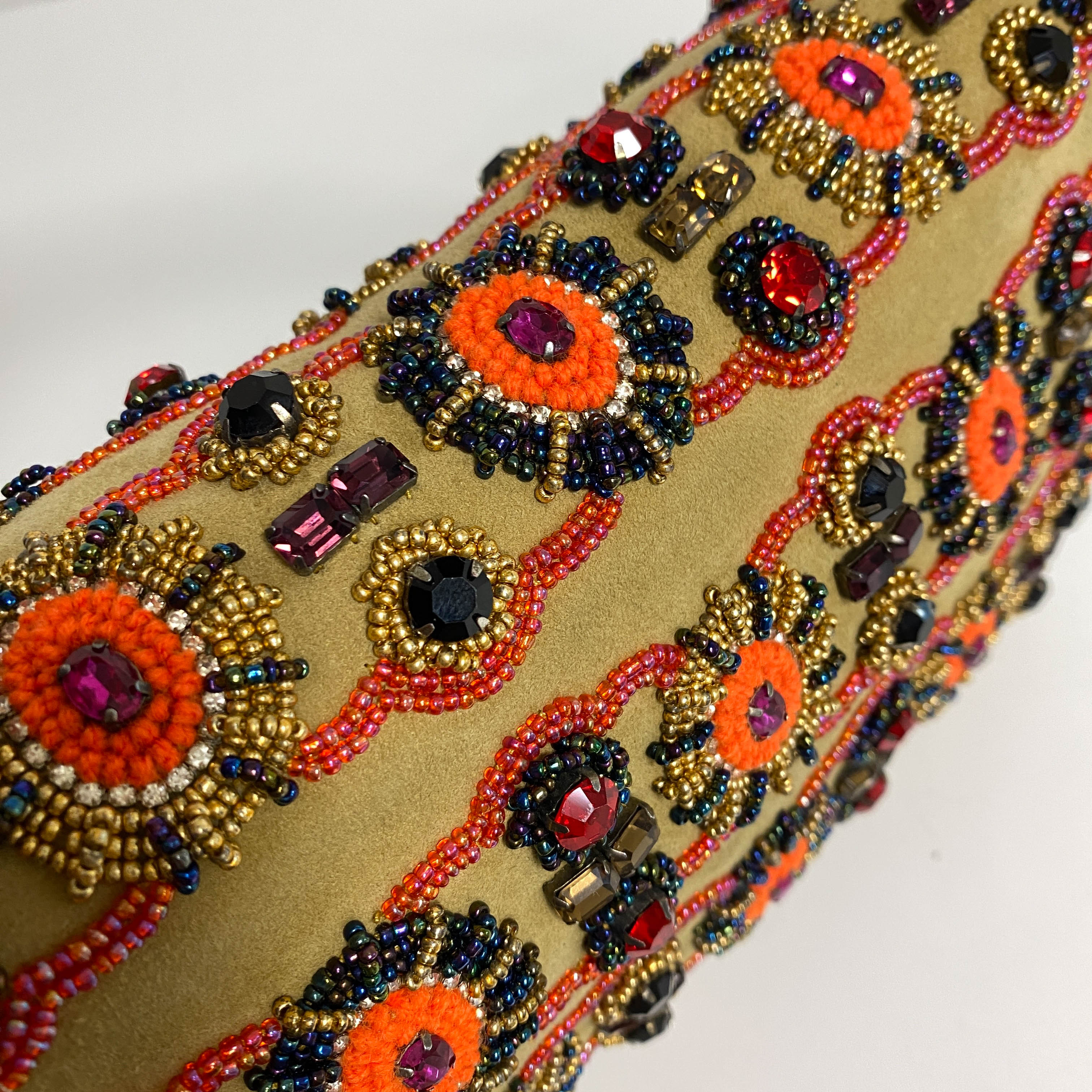 Baguette Brown Suede Beaded Shoulder Bag