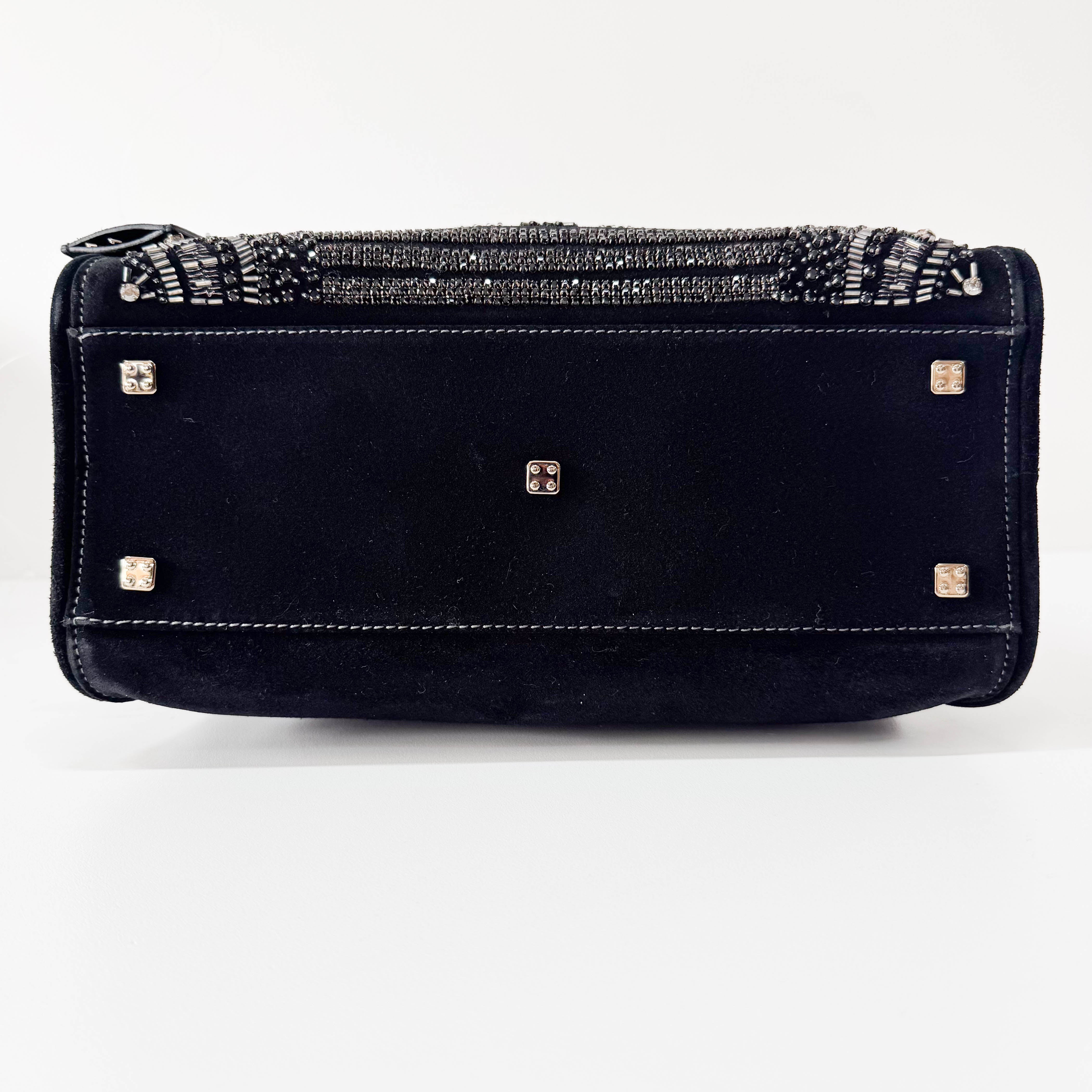 Amazona Black Suede & Beads Handbag