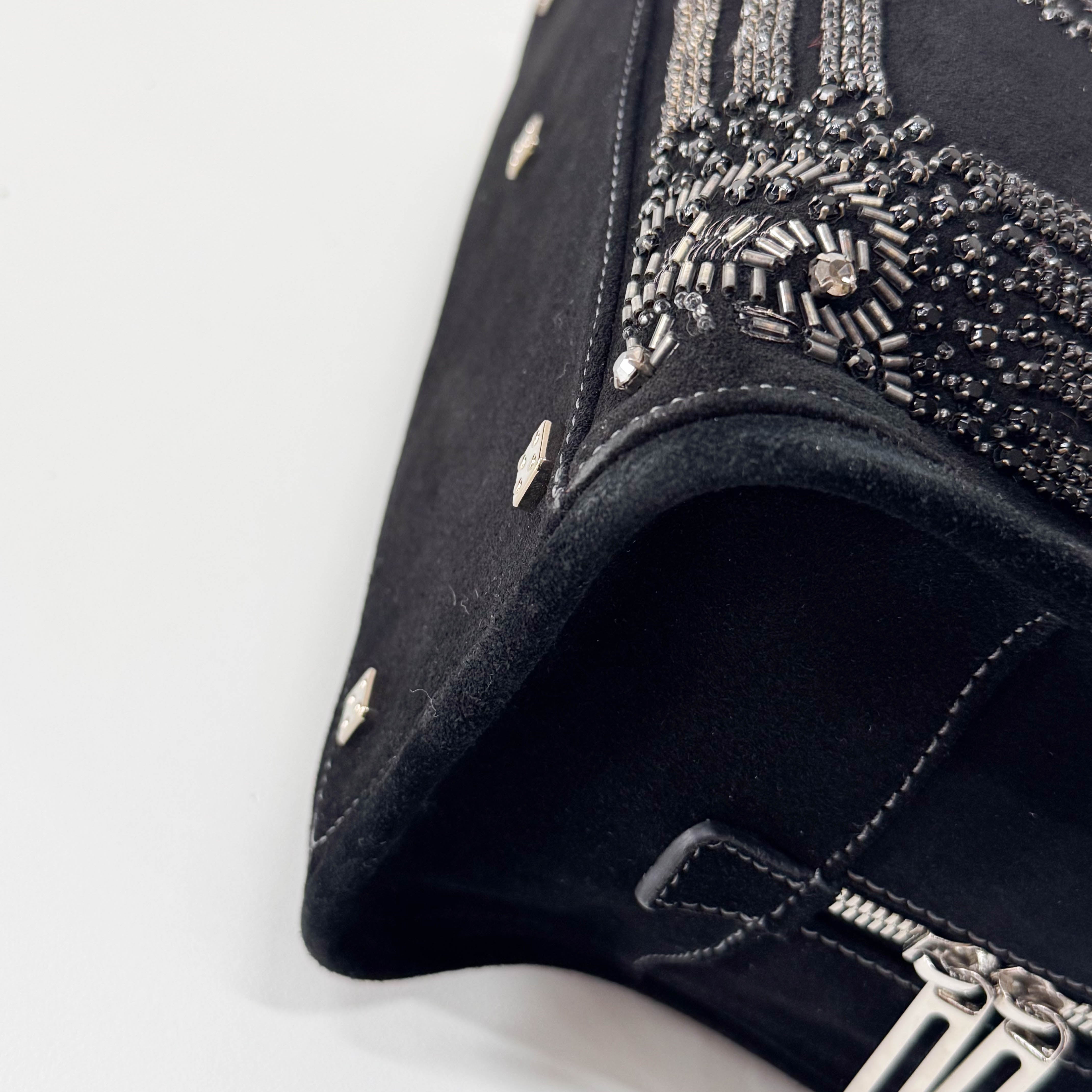 Amazona Black Suede & Beads Handbag