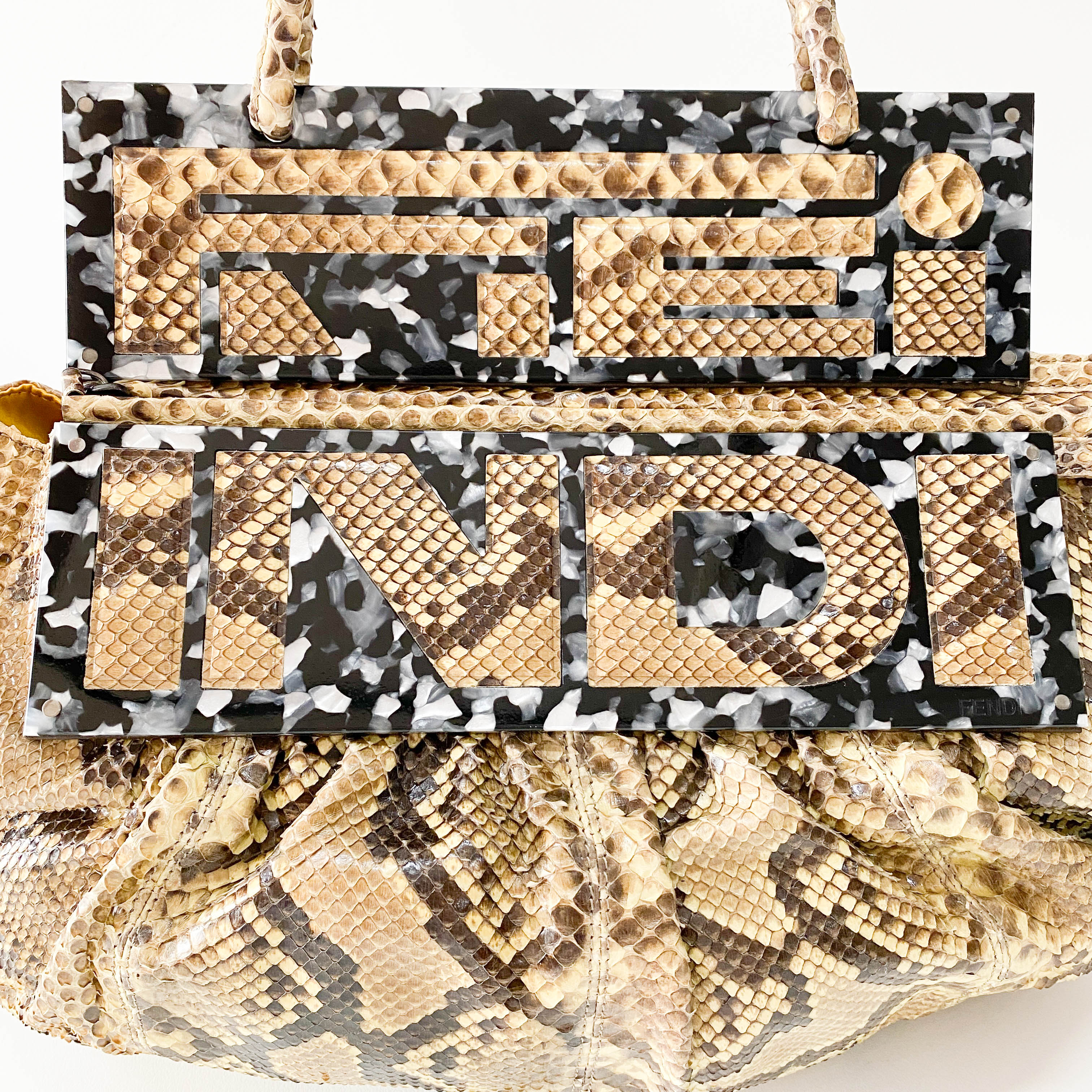 Yellow Python Embossed Leather Shoulder Bag