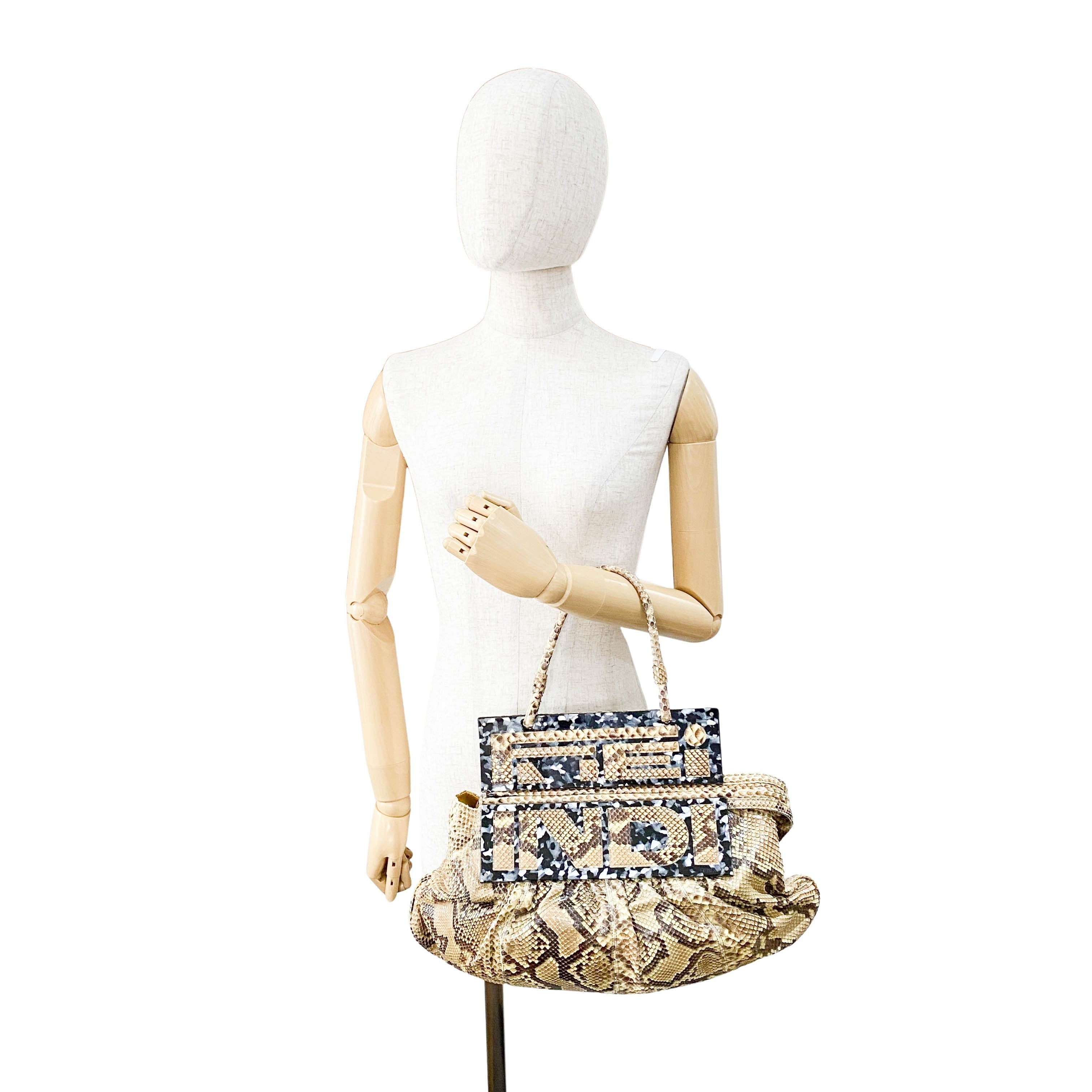 Yellow Python Embossed Leather Shoulder Bag