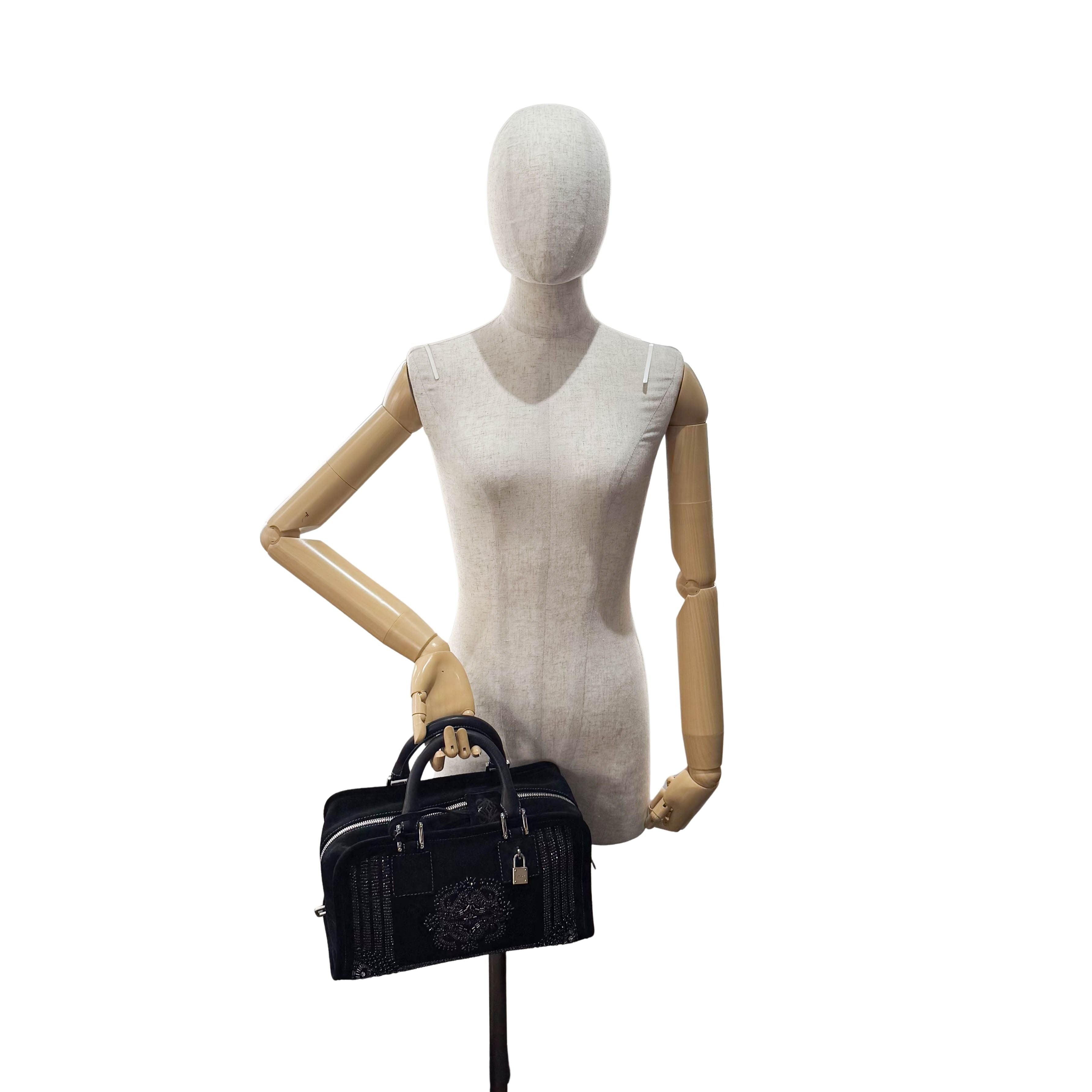 Amazona Black Suede & Beads Handbag