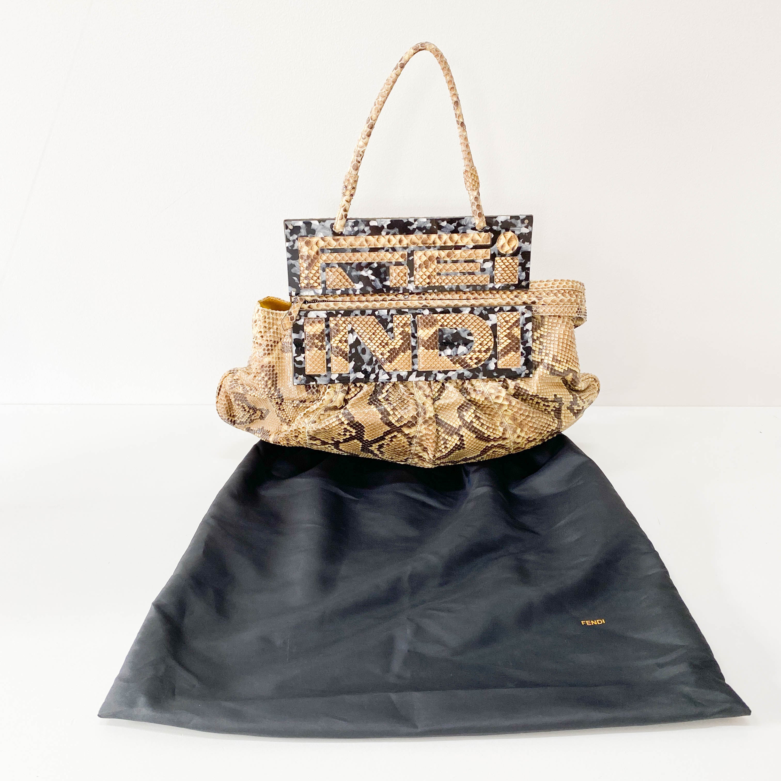 Yellow Python Embossed Leather Shoulder Bag