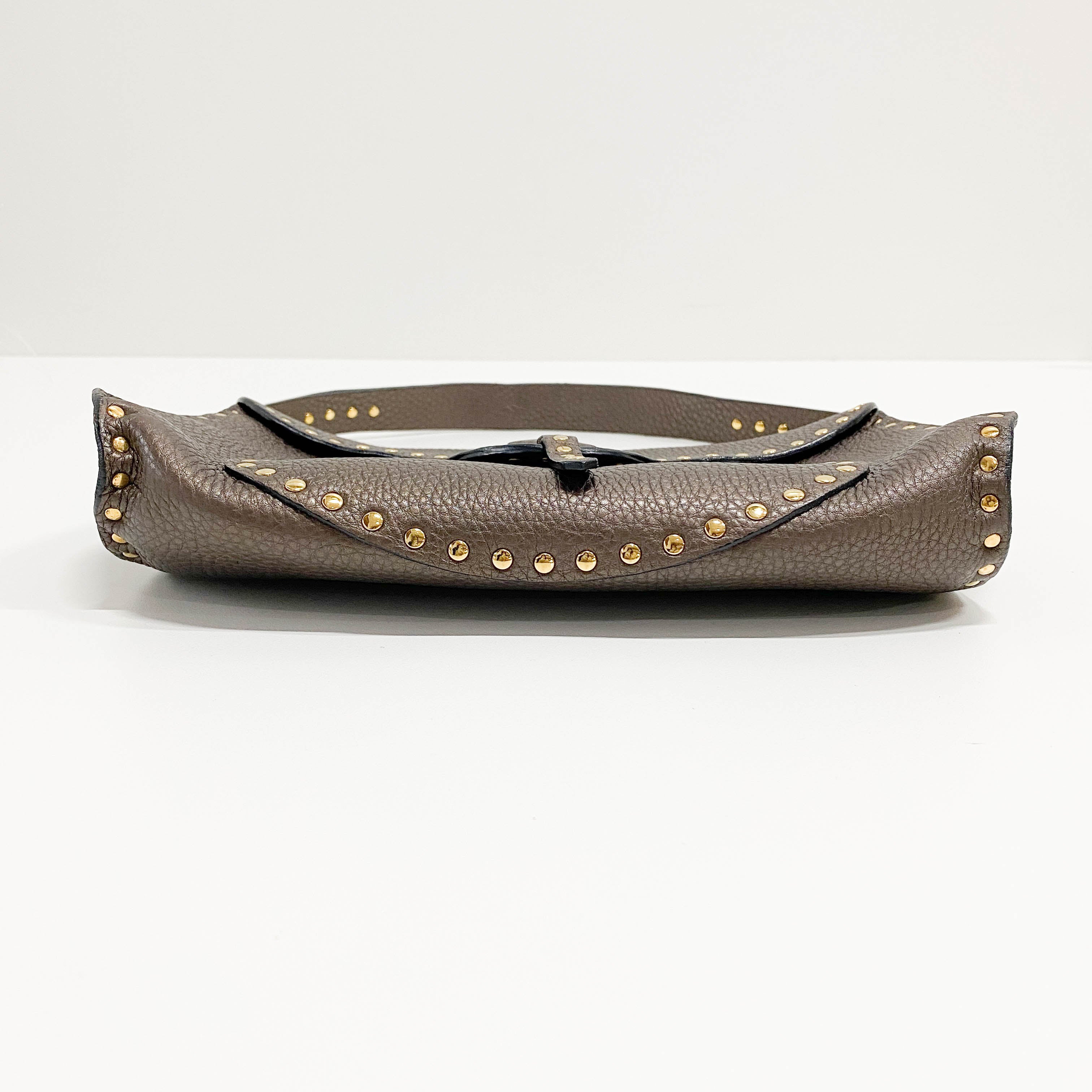 Brown Grained Calfskin Leather Shoulder Bag