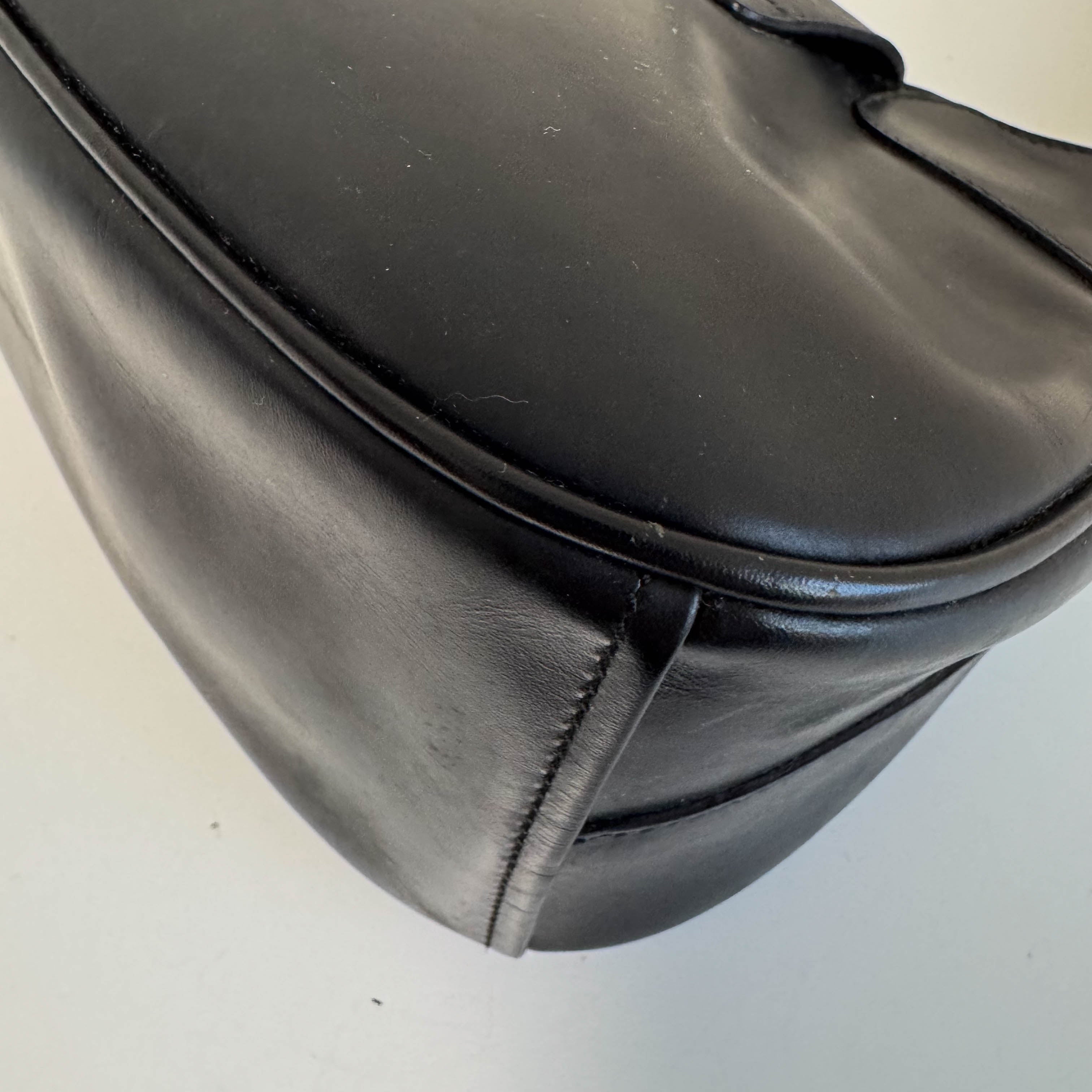 Black Leather Hobo Shoulder Bag