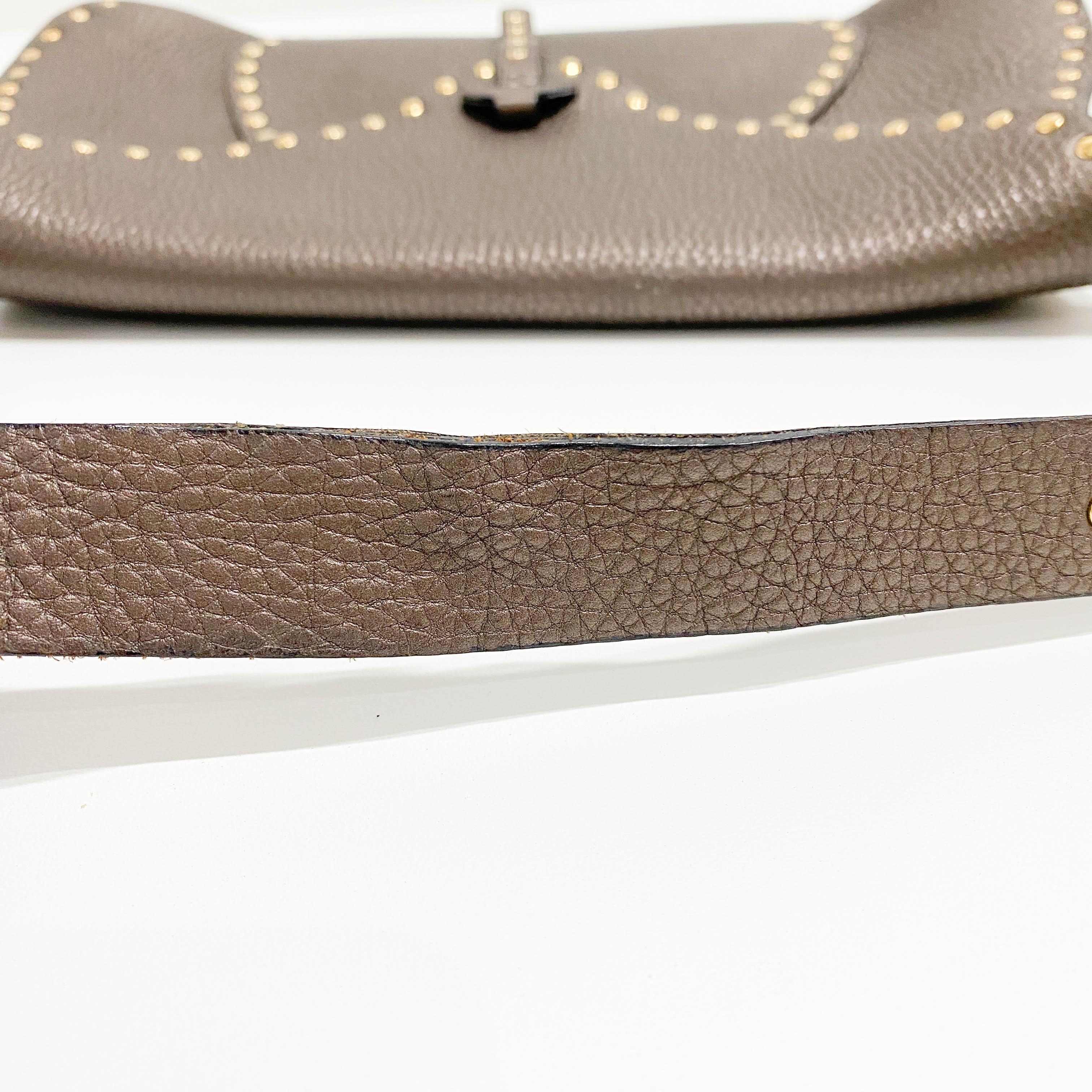 Brown Grained Calfskin Leather Shoulder Bag