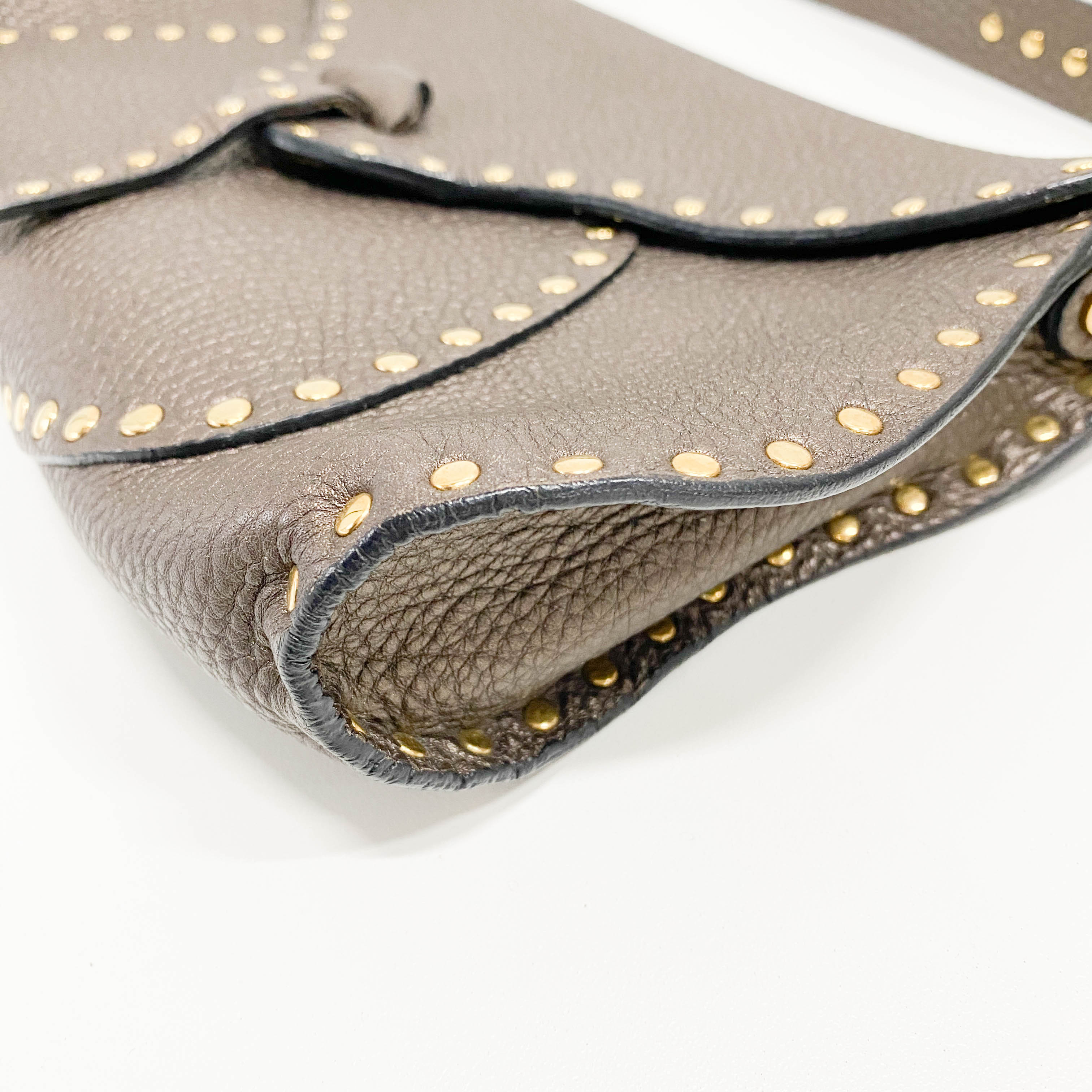 Brown Grained Calfskin Leather Shoulder Bag