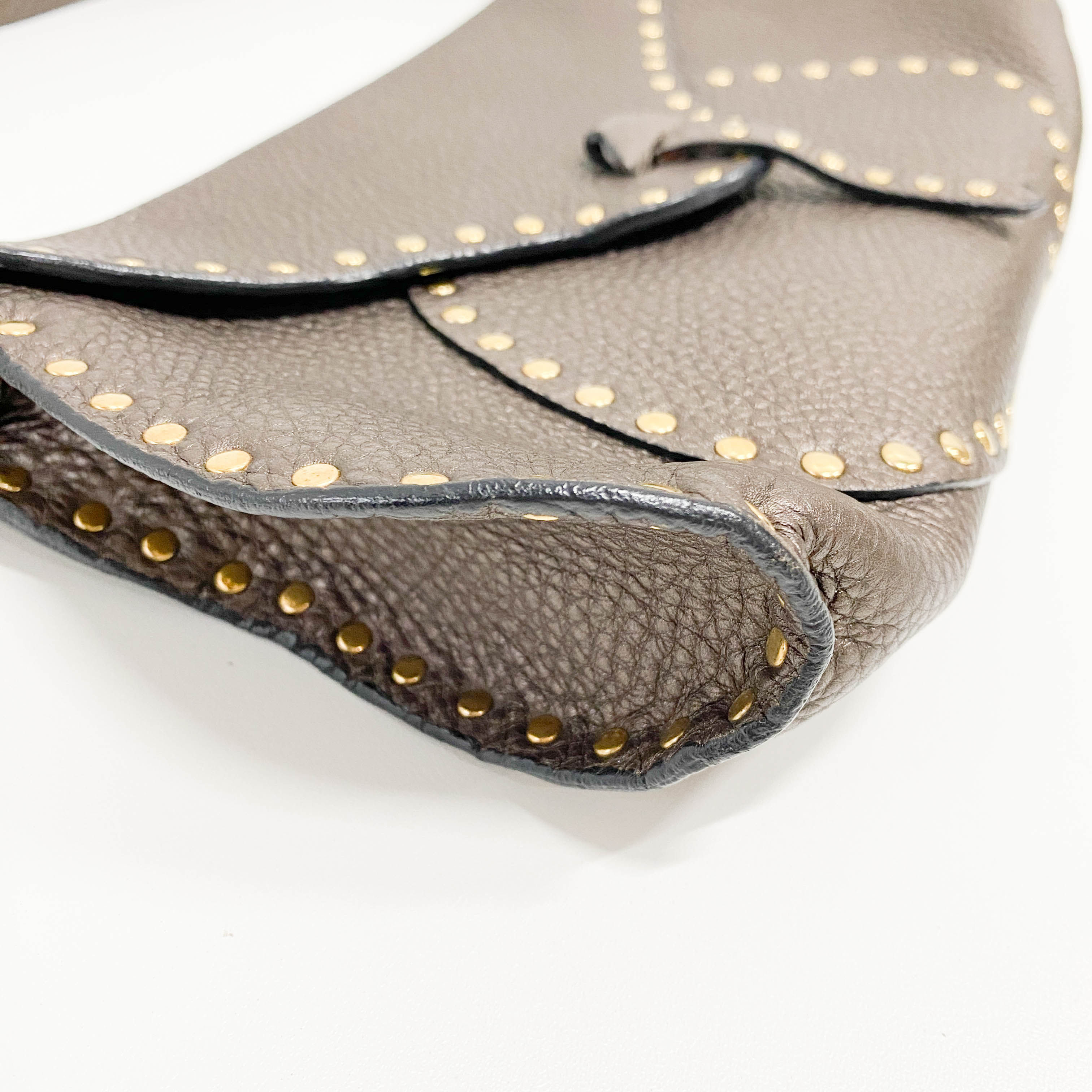 Brown Grained Calfskin Leather Shoulder Bag