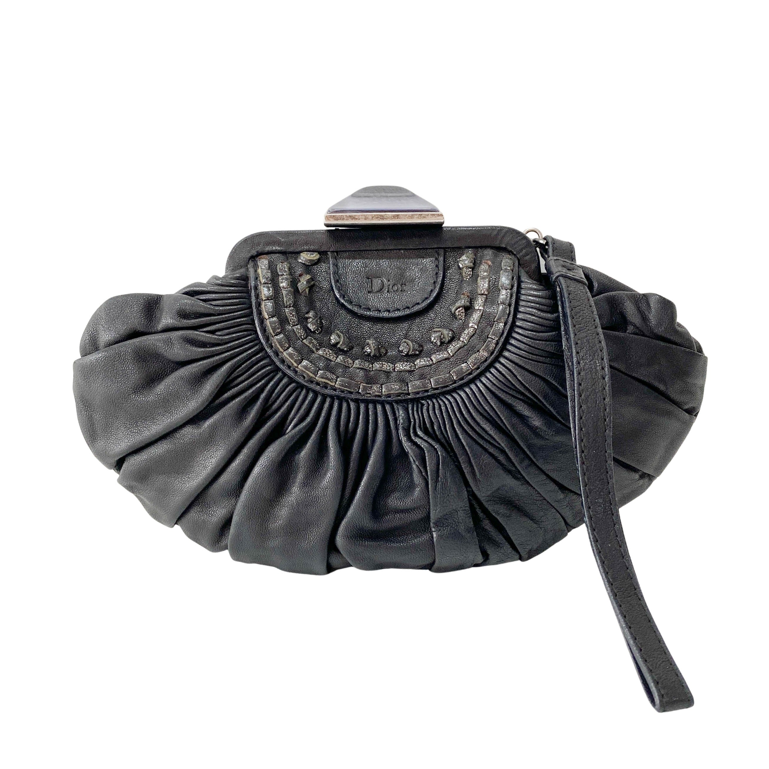 Mini Pochette Black Leather Clutch Bag