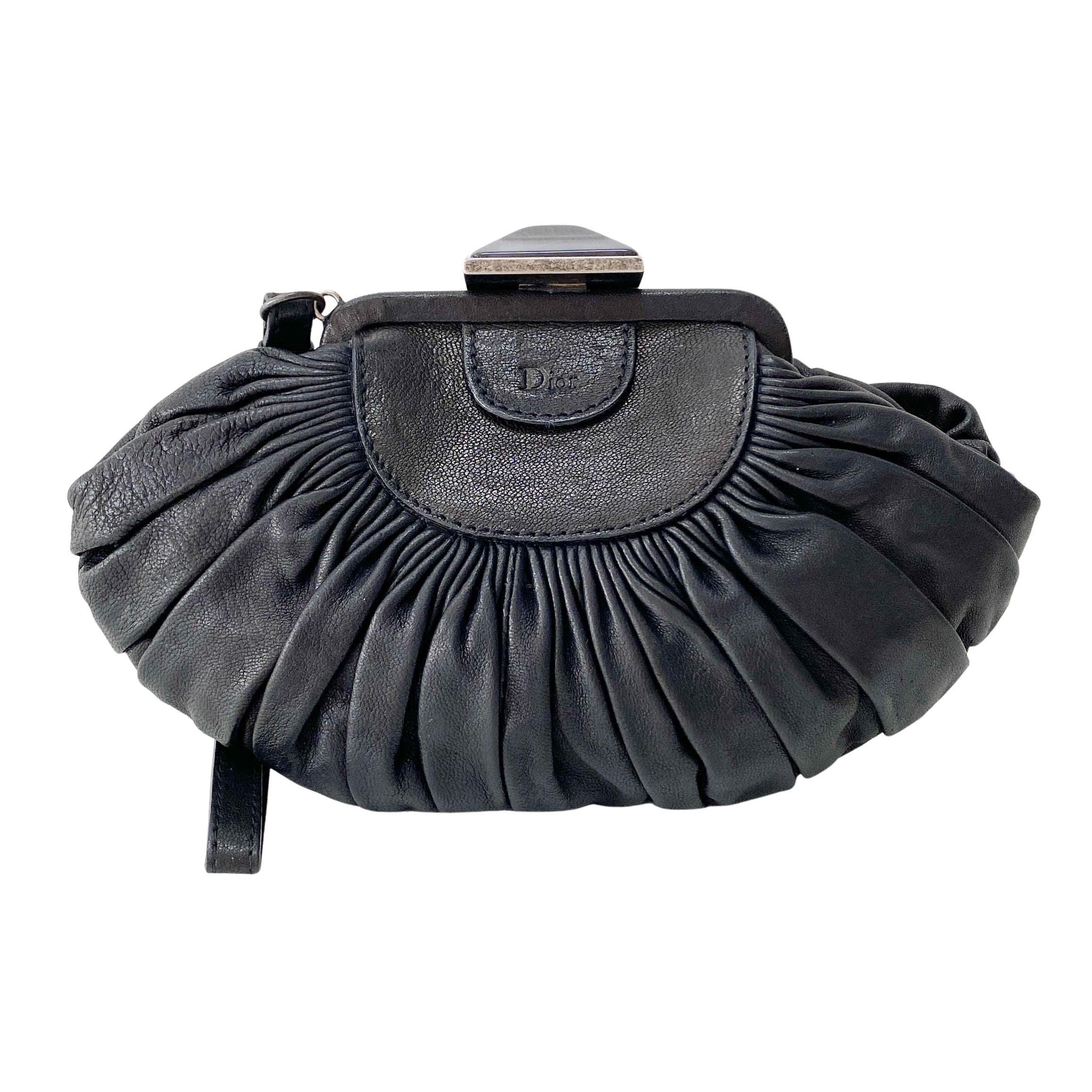 Mini Pochette Black Leather Clutch Bag