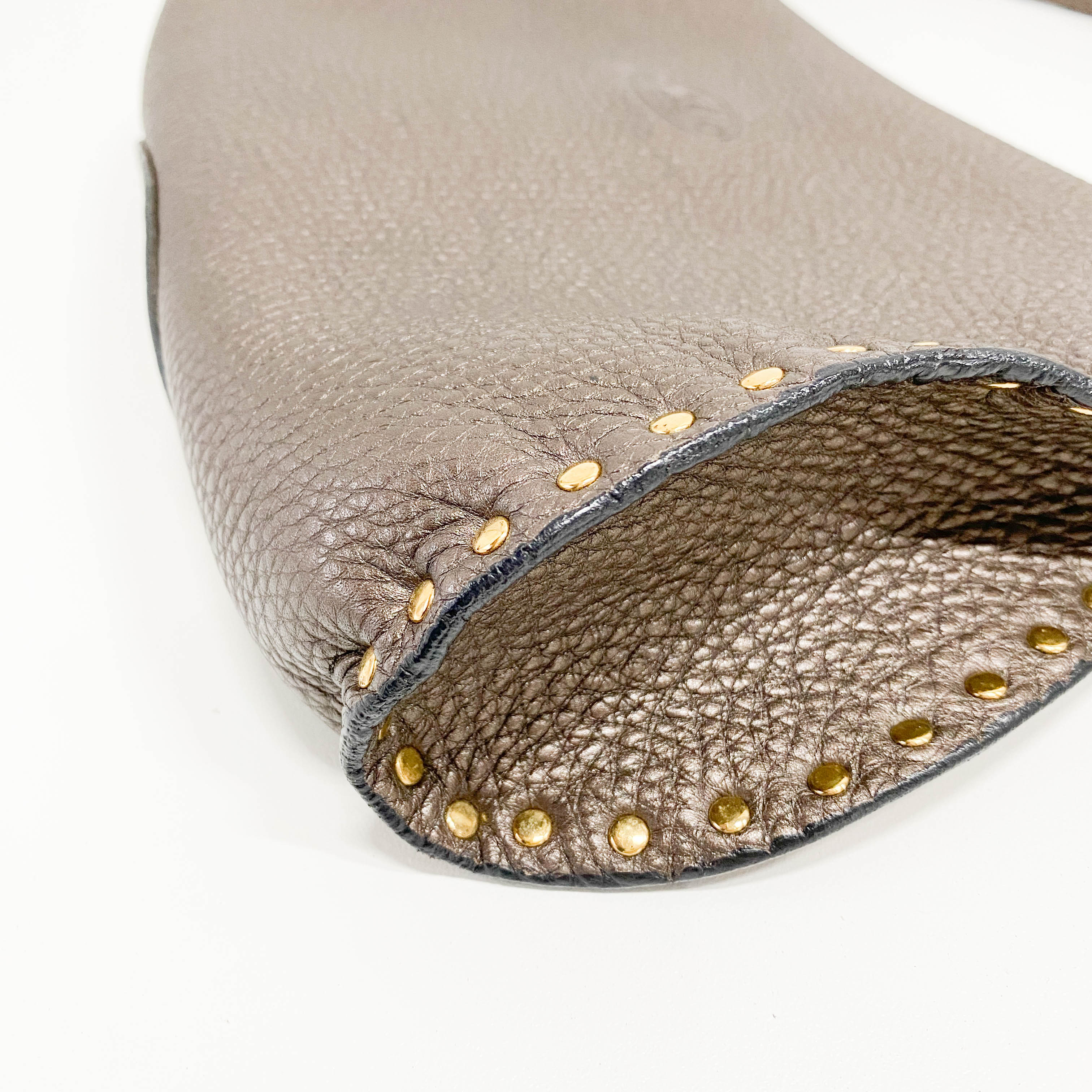 Brown Grained Calfskin Leather Shoulder Bag