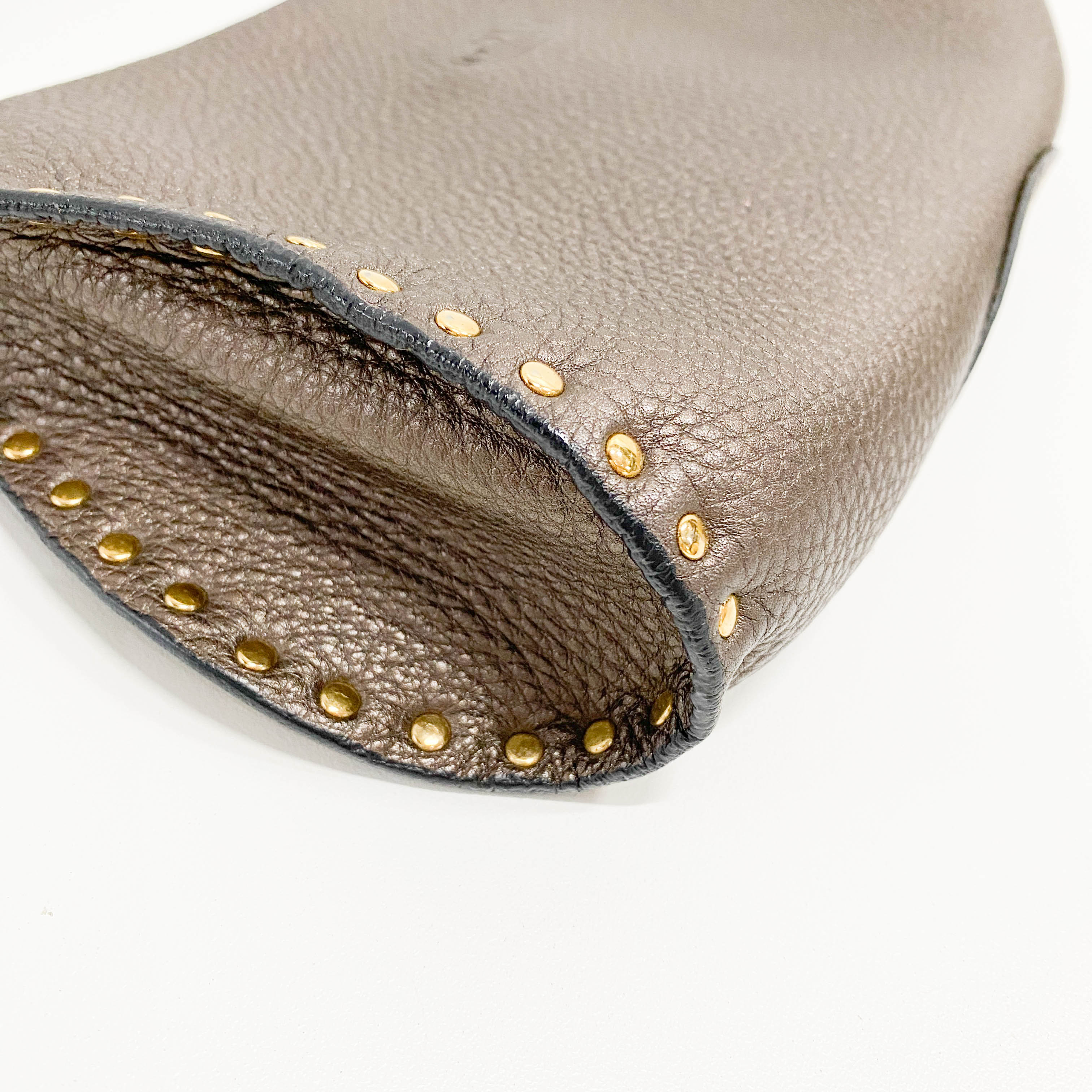 Brown Grained Calfskin Leather Shoulder Bag