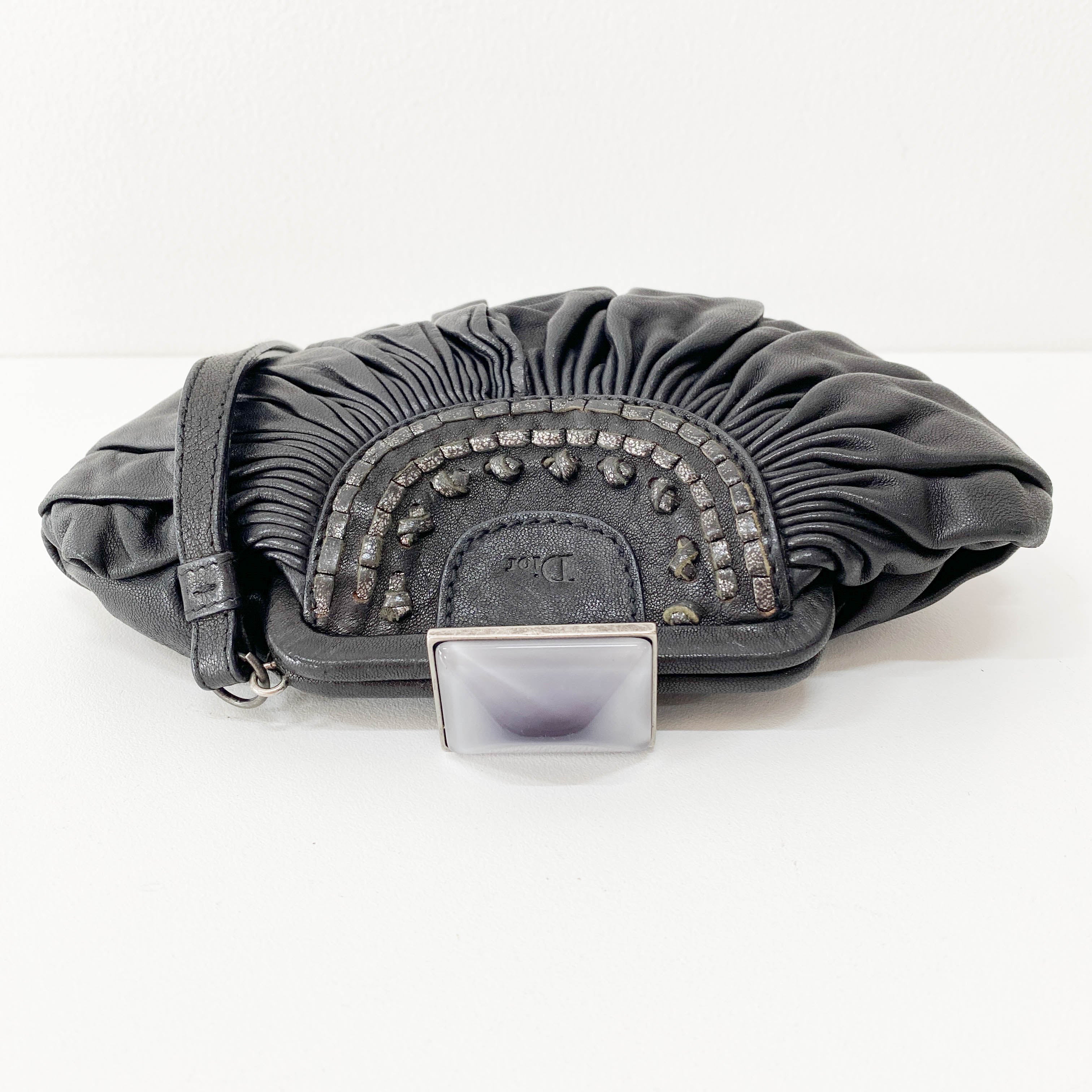 Mini Pochette Black Leather Clutch Bag