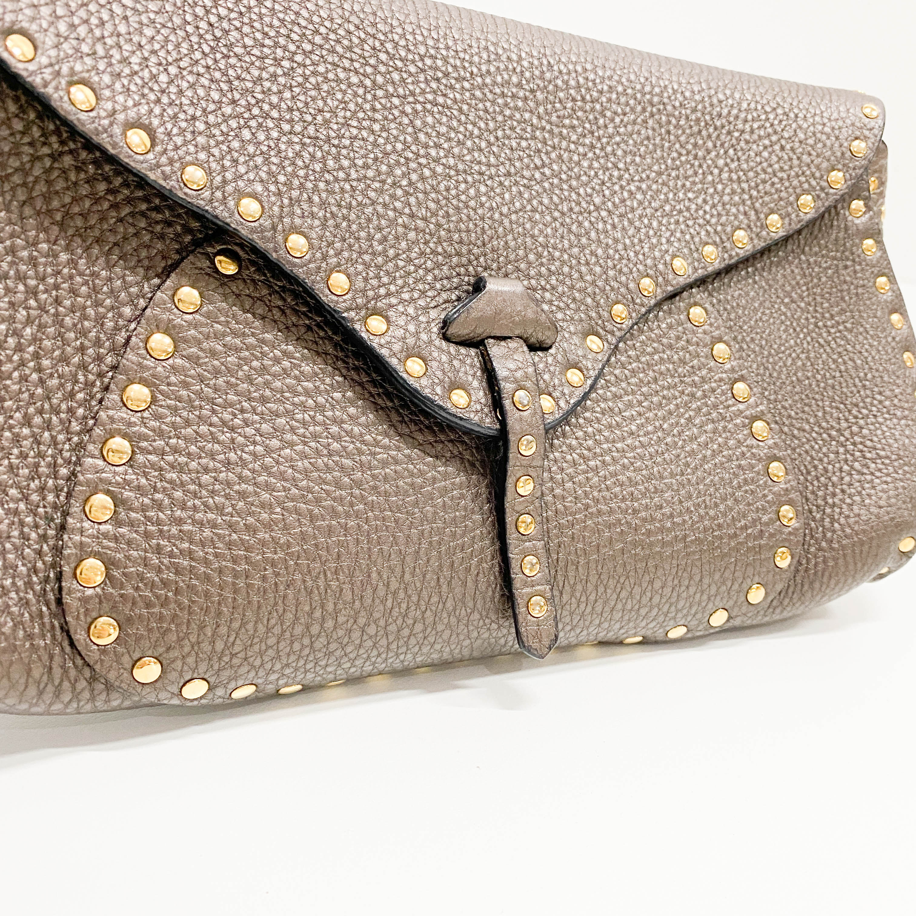 Brown Grained Calfskin Leather Shoulder Bag