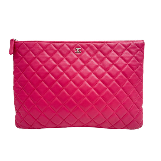 Matelasse Pink Leather Clutch Bag