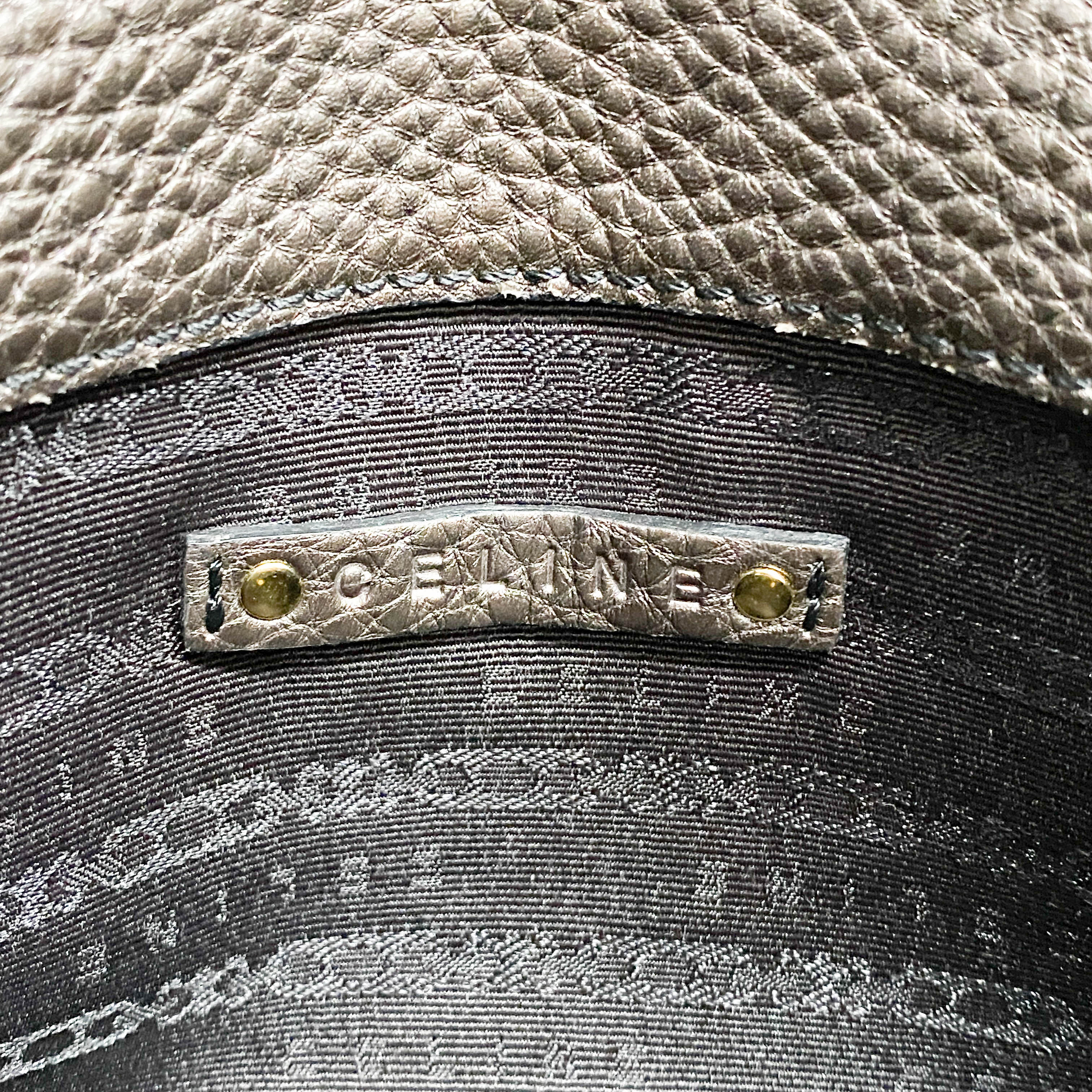 Brown Grained Calfskin Leather Shoulder Bag