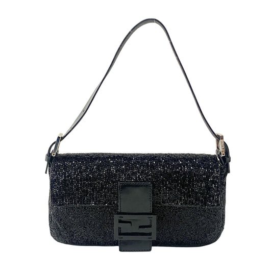 Baguette Black Beaded Shoulder Bag