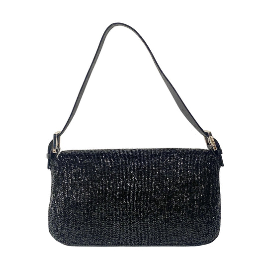 Baguette Black Beaded Shoulder Bag