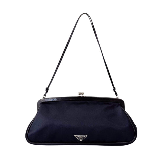 Mini Black Satin Chain Clutch Bag